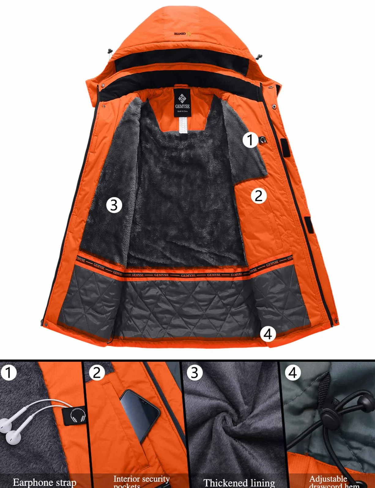 GEMYSE Chaqueta de Esquí Impermeable de Montaña para Hombre Abrigo de Invierno Antiviento con Capucha