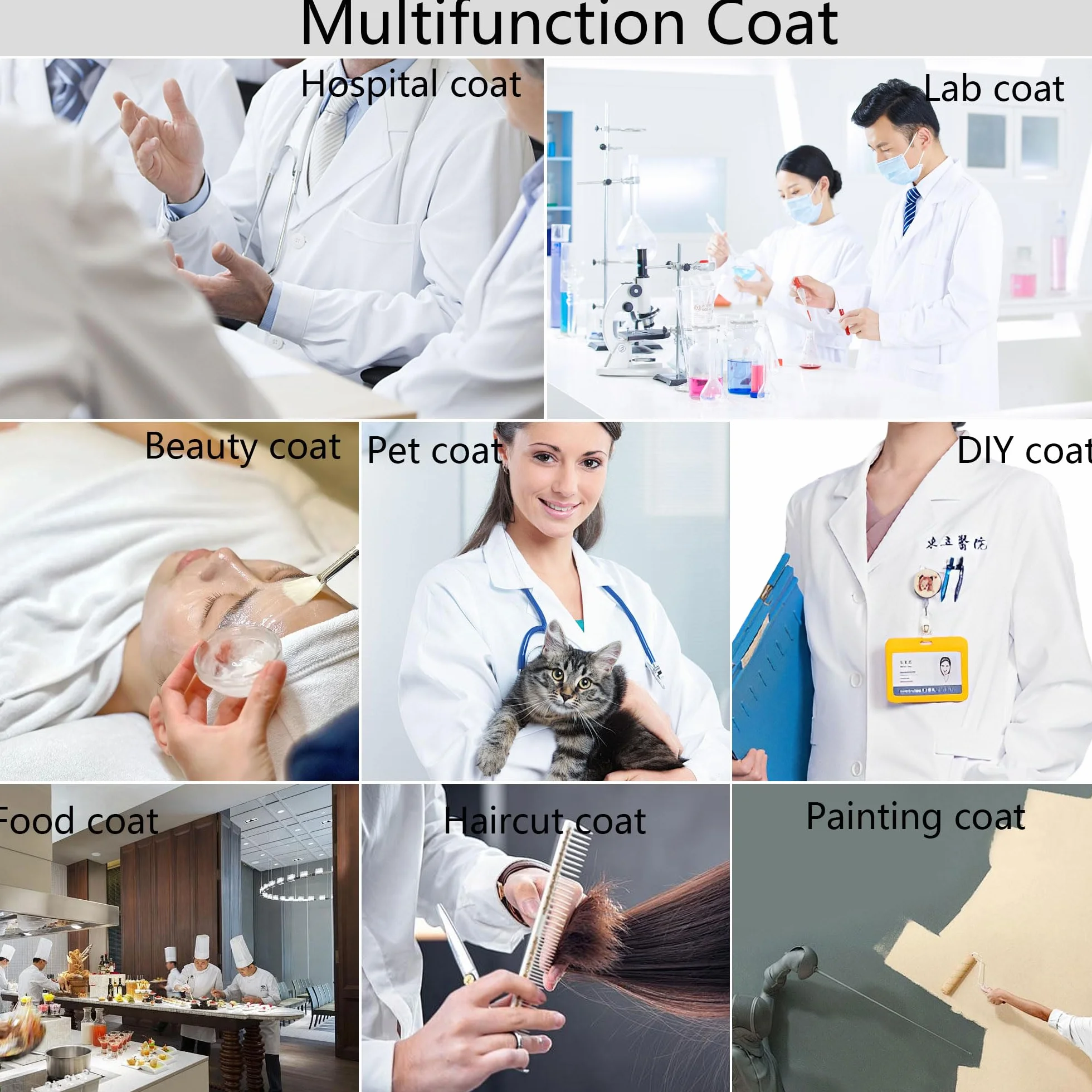 Bata de Laboratorio Médica Blanca Larga Manga Larga Uniformes Sanitarios con Bolsillos y Botones