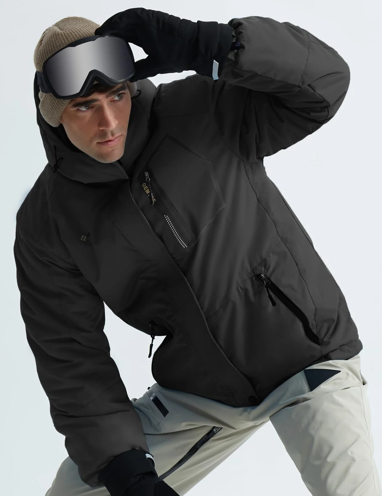 GEMYSE Chaqueta de Esquí Impermeable de Montaña para Hombre Abrigo de Invierno Antiviento con Capucha