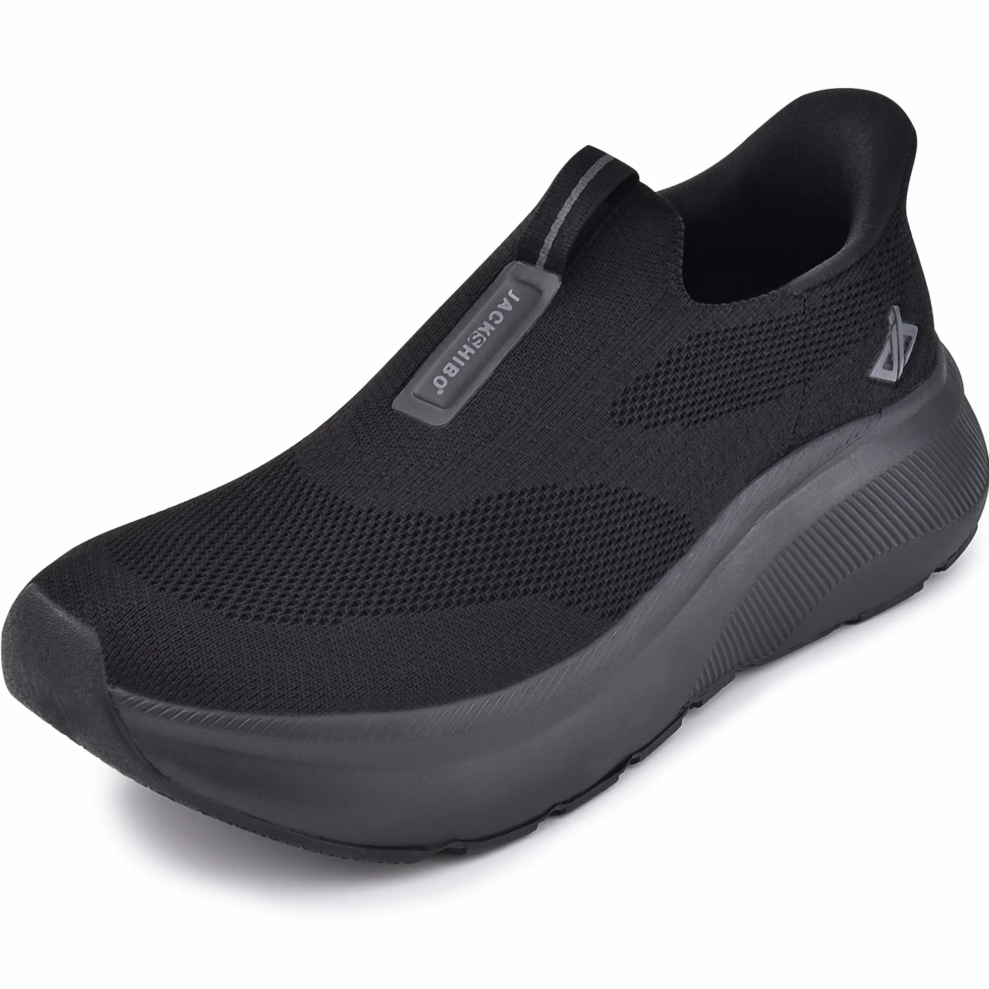 JACKSHIBO Slip on Sneakers Orthopädische Schuhe Memory Foam Walking Schuhe mit weite Zehenbox Nullabsatz Sohlen, Negro, 45 EU