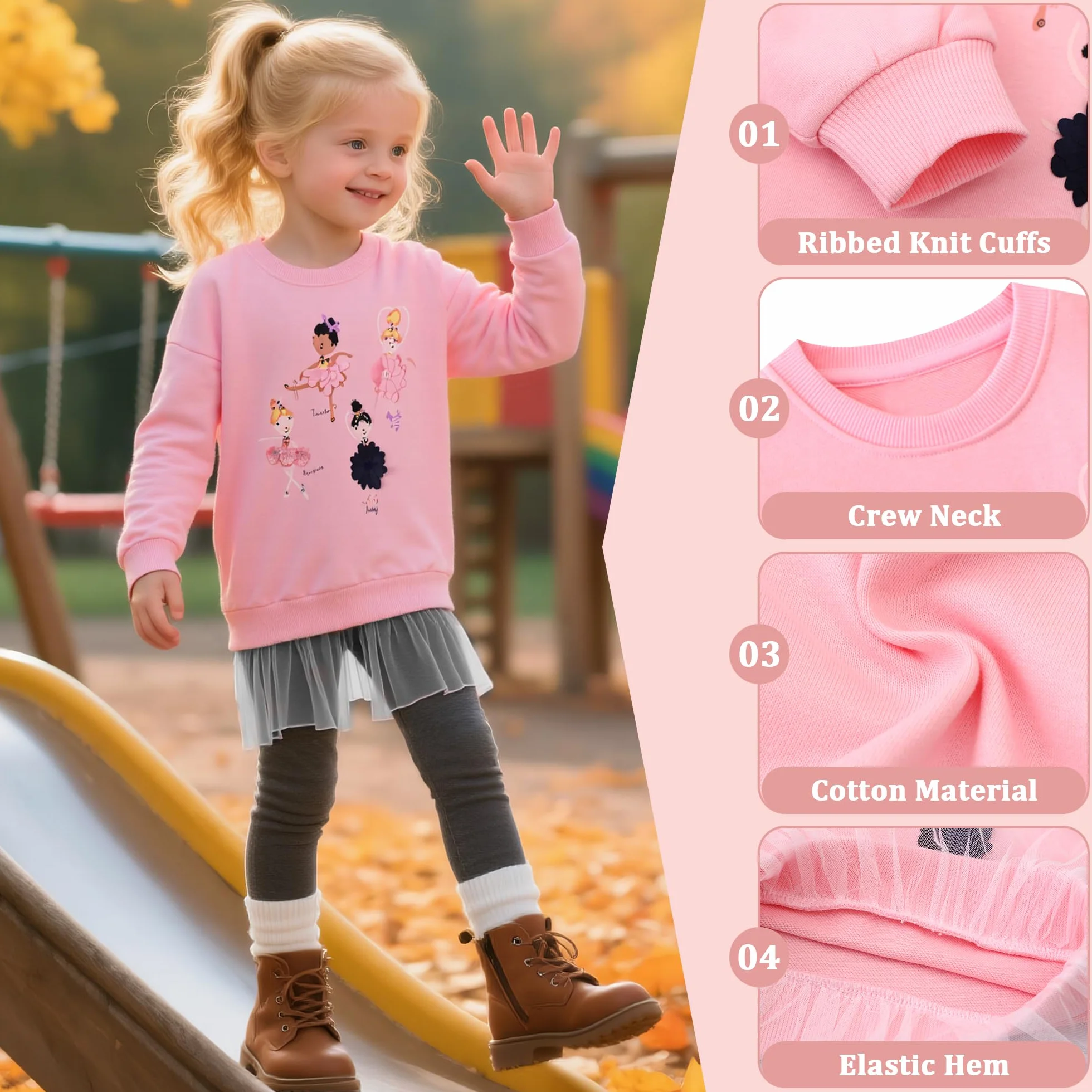 Sudadera Niña Algodón Bordado Apliques Princesa Manga Larga Cuello Redondo Pullover Casual 2-7 años