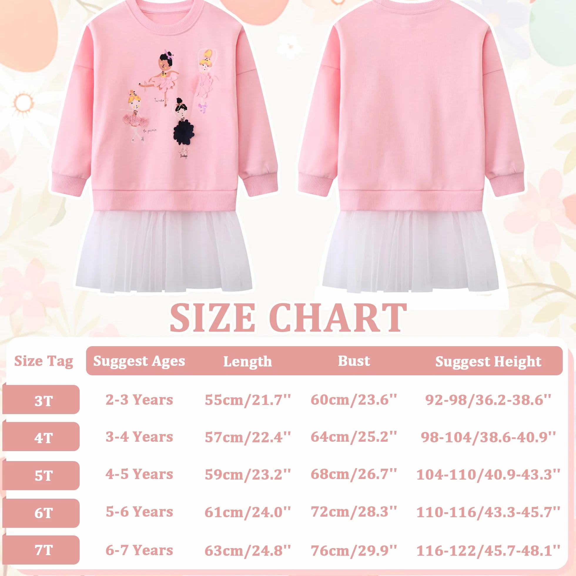 Sudadera Niña Algodón Bordado Apliques Princesa Manga Larga Cuello Redondo Pullover Casual 2-7 años