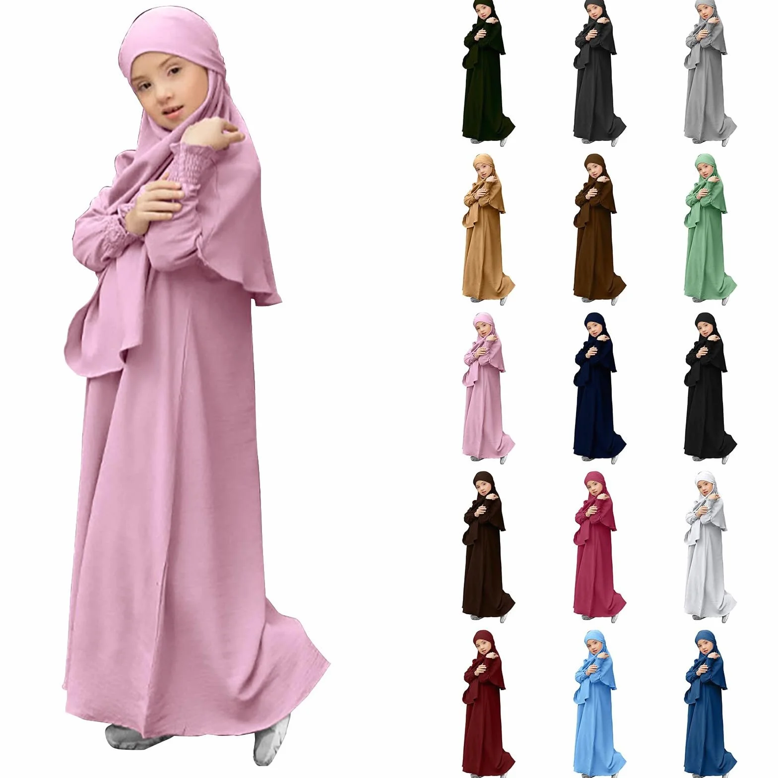 Vestido musulmán para niñas Abaya cárdigan manga larga caftán Ramadán Eid Thobe