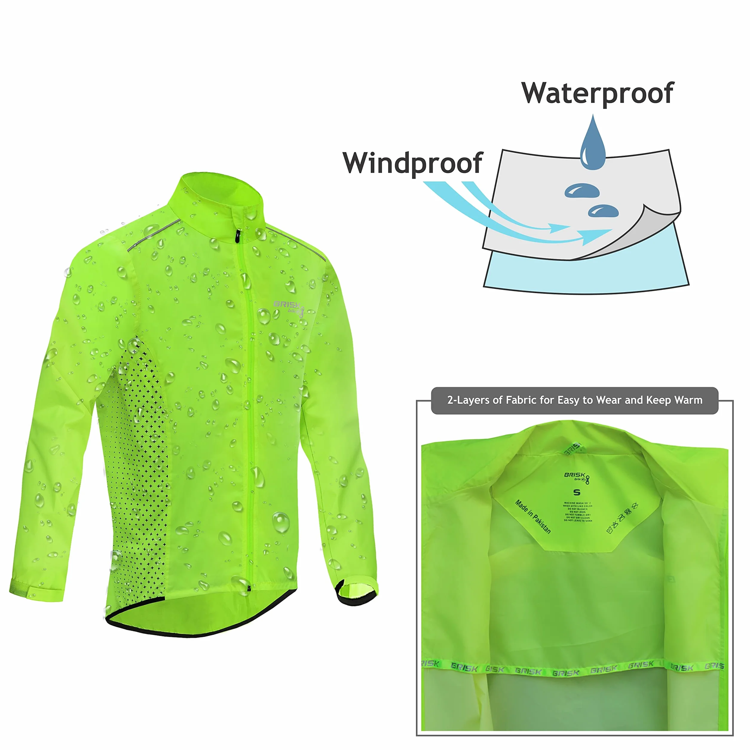 Brisk Bike Chubasquero ciclismo hombre impermeable manga larga alta visibilidad reflectante