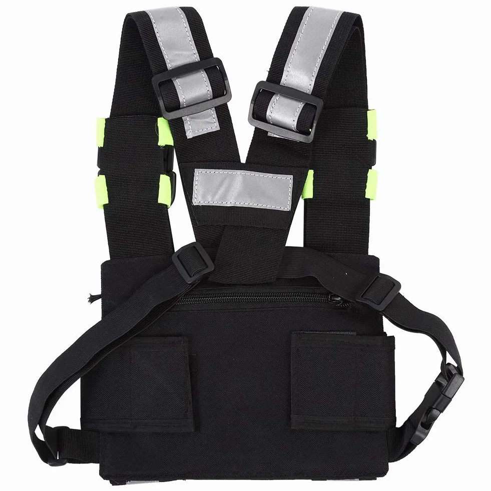 Arnés Táctico Reflectante Amarillo Paquete Frontal Chaleco de Bolsa de Pecho para TYT TH-UV8000D/MD-380 UV-5R/82/9R/XR