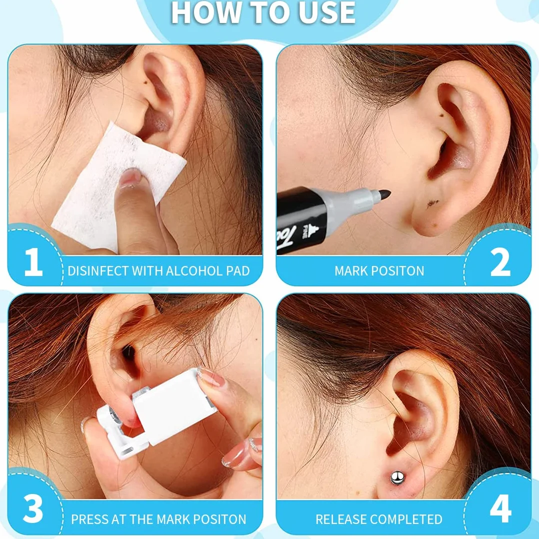 Pistolas Desechables para Piercing de Oreja, Kit de Perforación sin Dolor Portátil 4 Piezas