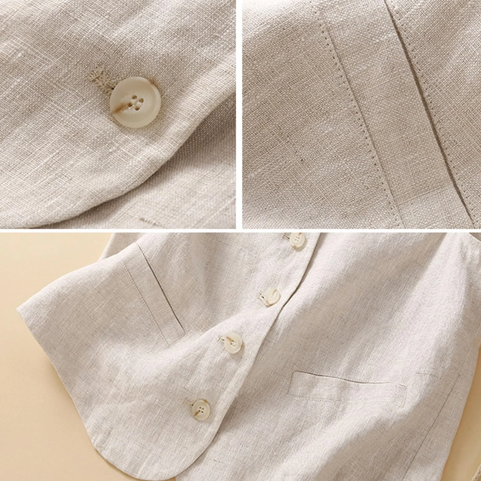 Chaleco de lino y algodón para mujer cuello en V cárdigan exterior casual