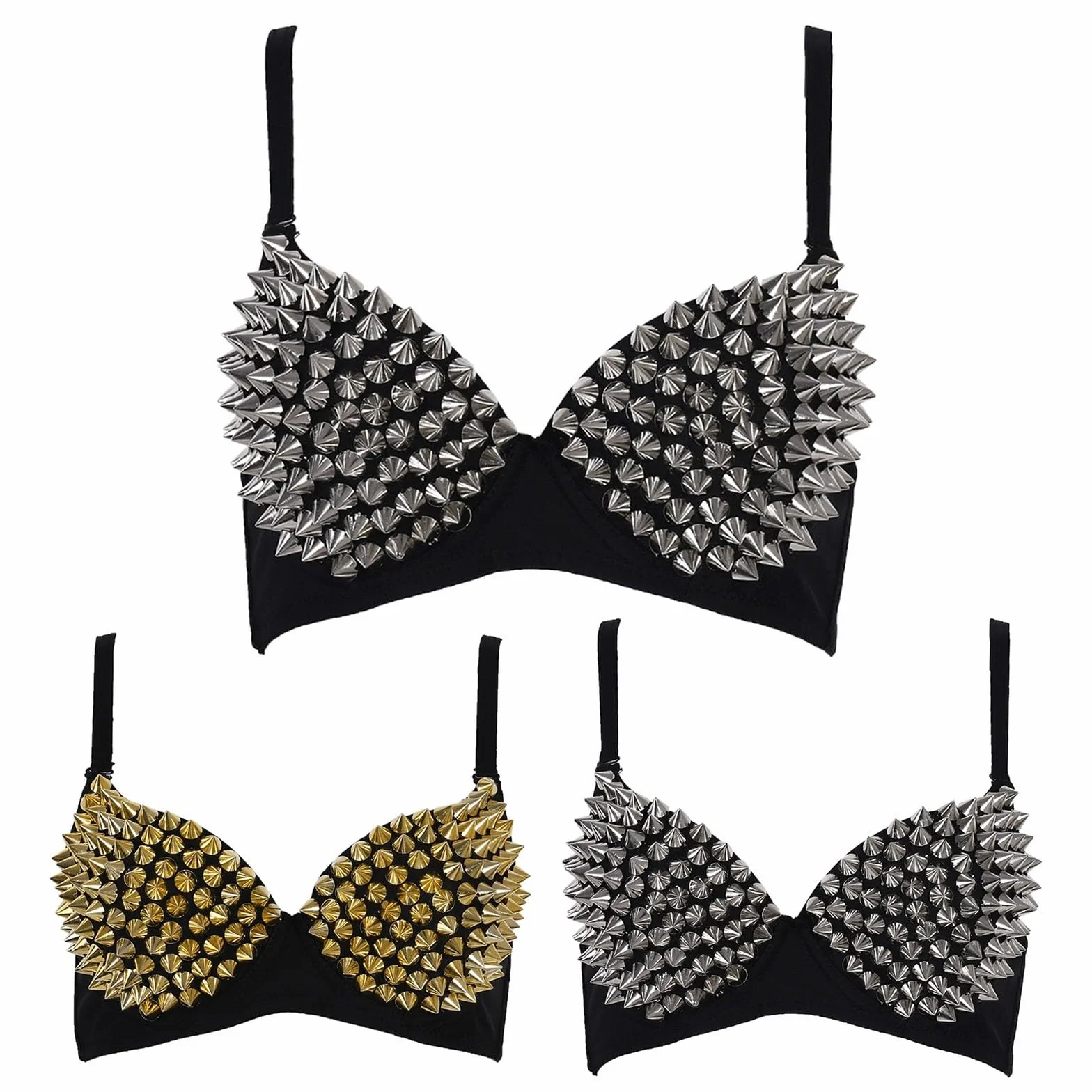 Brasier sin tirantes para mujer, diseño punk de metal con tachuelas, brasier de baile para discoteca