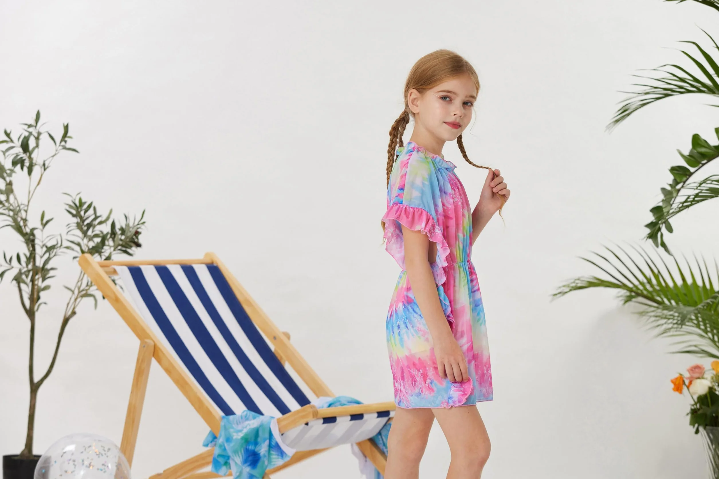 GRACE KARIN Vestido de baño para niñas, salida de baño, vestido de playa casual, manga dolman, cintura elástica, malla