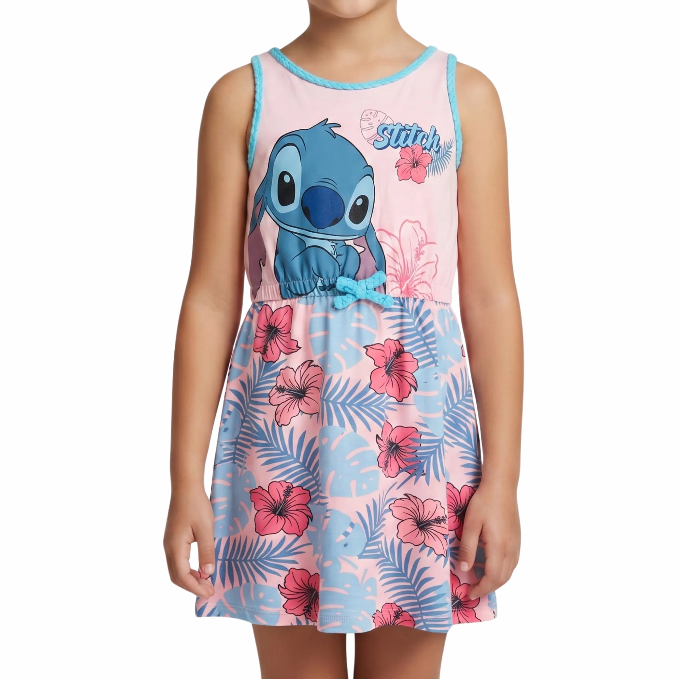 Disney Stitch Vestido para Niña Algodon Suave Tropical Manga Corta Tallas 3-8 Años