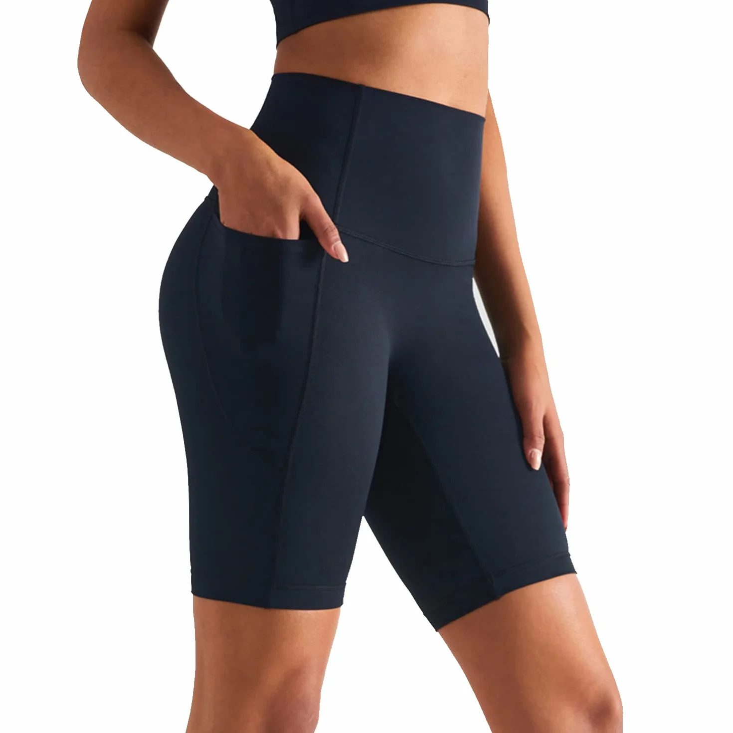 Leggings Cortos de Yoga para Mujer, Pantalones Deportivos de Cintura Alta con Bolsillo Lateral Secado Rápido