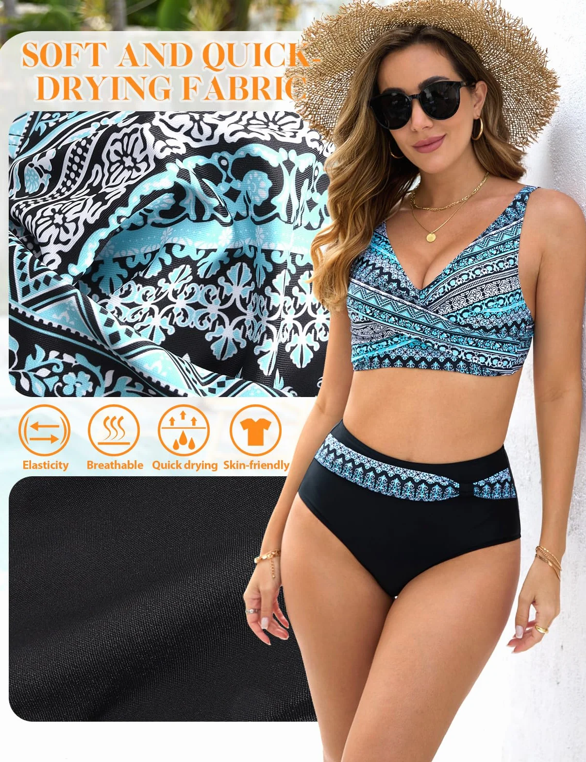Nadeer Bikinis Mujer Push up Conjuntos de Bikini Cintura Alta Traje de Baño Sexy con Cuello en V