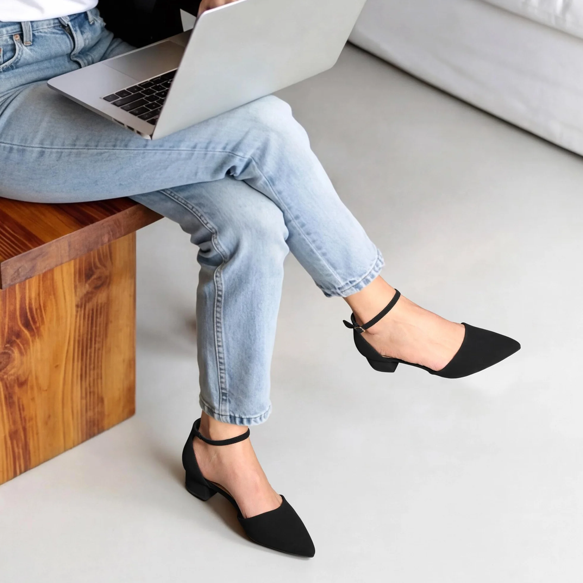 DREAM PAIRS Zapatos de Vestir para Mujer Tacones Bajos Bombas Punta Cerrada Comodidad D'Orsay Planos con Correa al Tobillo