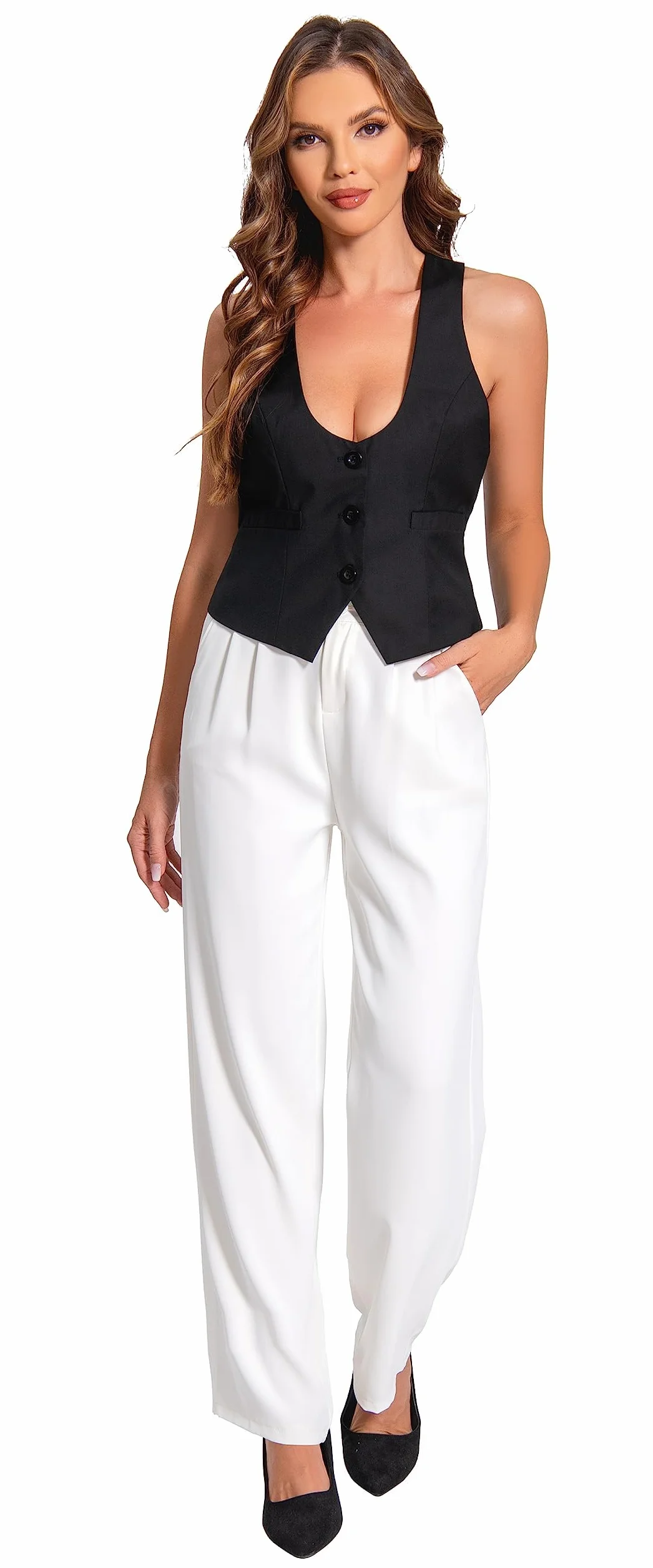 Chaleco de Mujer Vintage Cuello en V Sin Mangas Chaquetas
