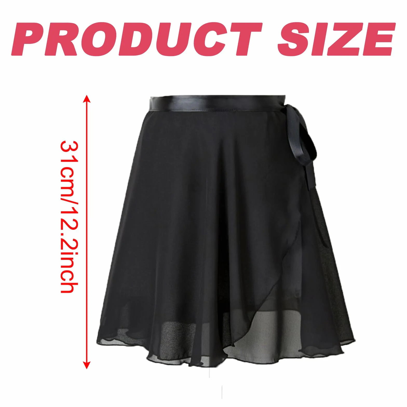 Falda de Ballet para Niña Mujer, Gasa Cintura Ajustable Lazo, 2 Piezas Negro