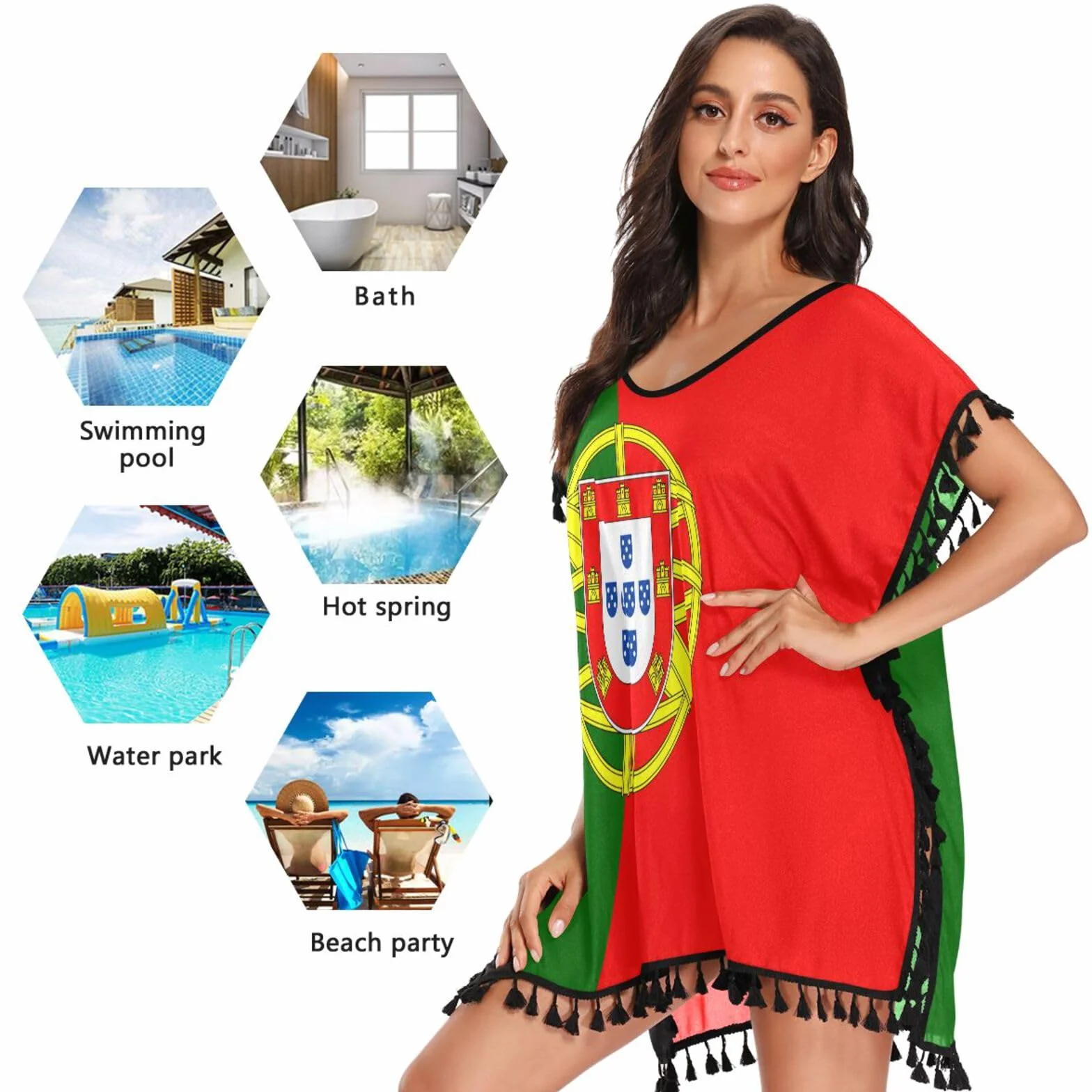 Linqin Traje de baño mujer bandera Portugal vestido playa