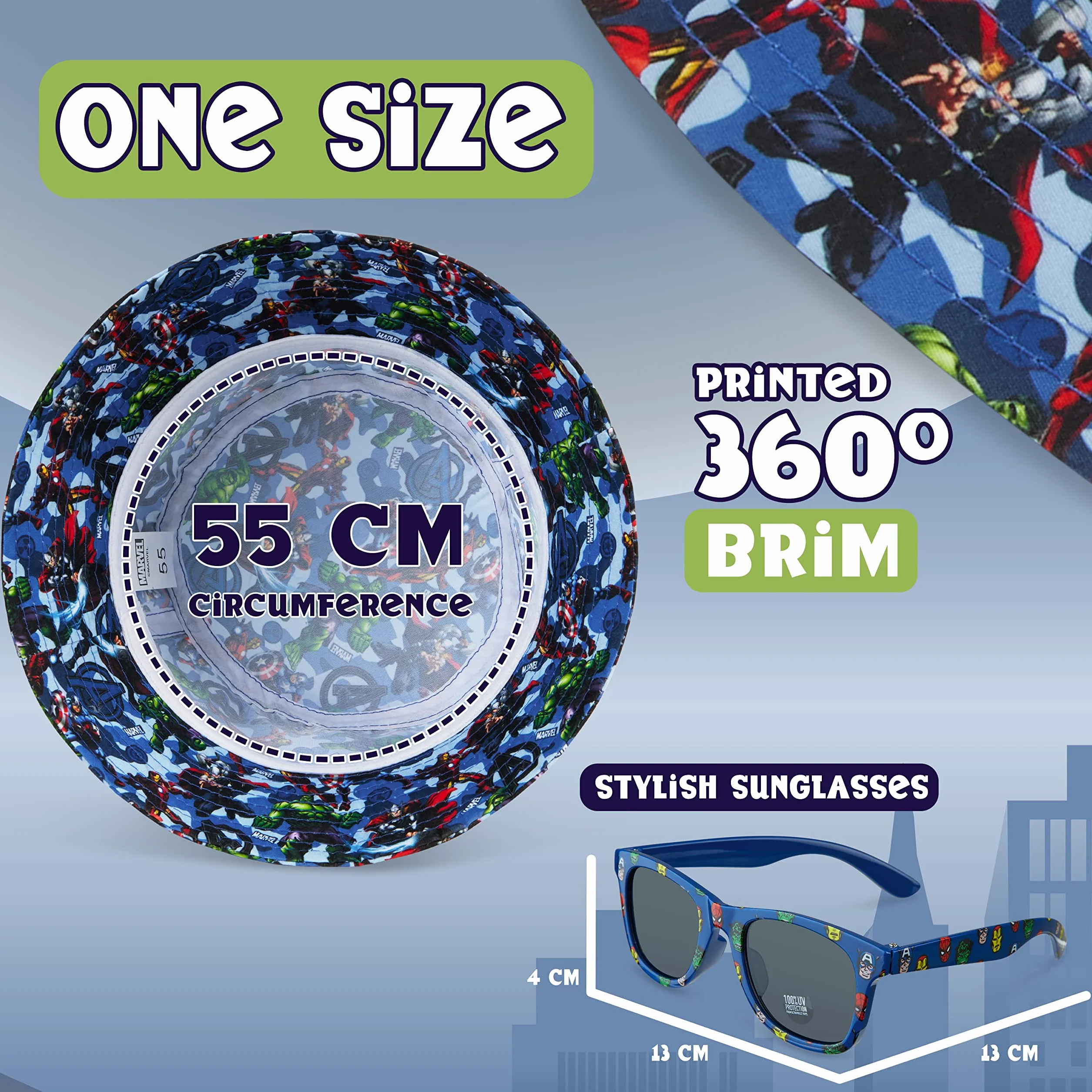 Marvel Gorro Pescador Niño Spiderman Avengers Conjunto Bucket Hat UV 400 Proteccion Solar Playa Verano Talla Unica