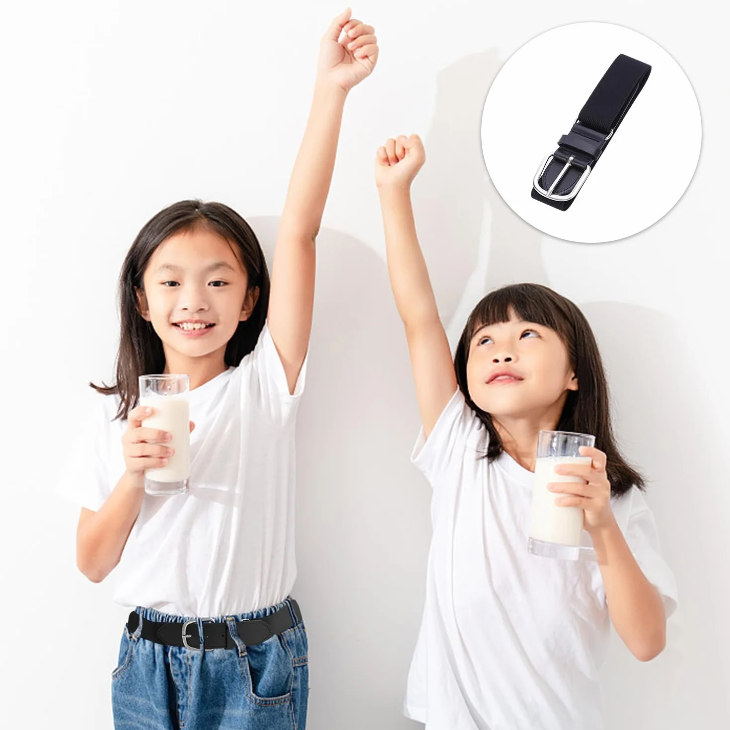 Cinturón Negro Ajustable Elástico para Niños, Accesorio de Moda