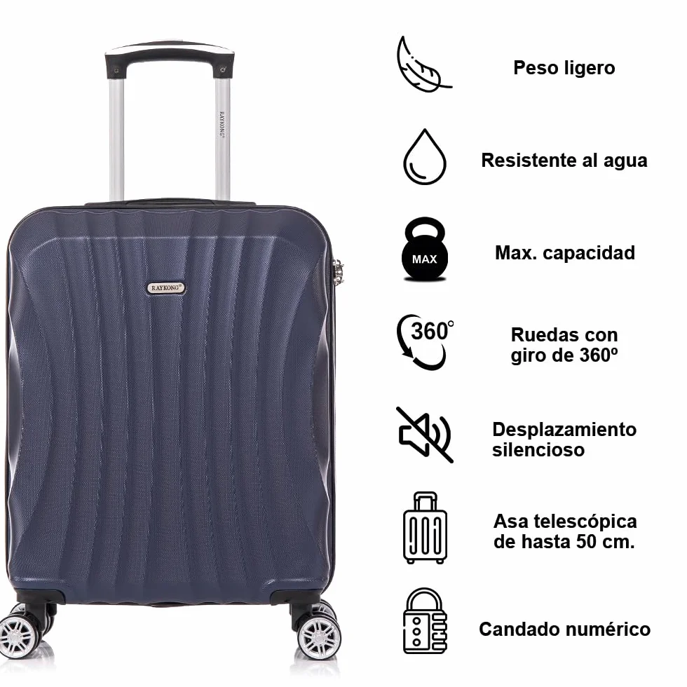 RAYKONG Maleta de Cabina ABS 55x40x20cm 44L Azul Marino