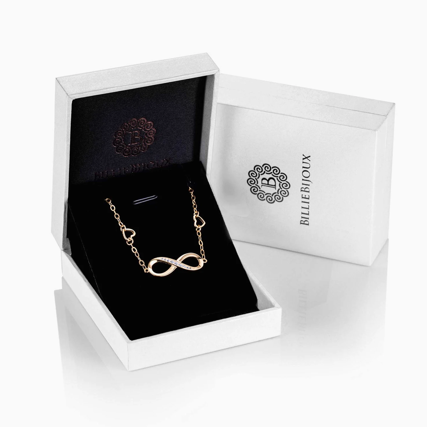 Billie Bijoux Pulsera de plata esterlina Mujer Símbolo Amor Infinito Brazalete de mujer ajustable regalo ideal el día de San Valentín (oro)