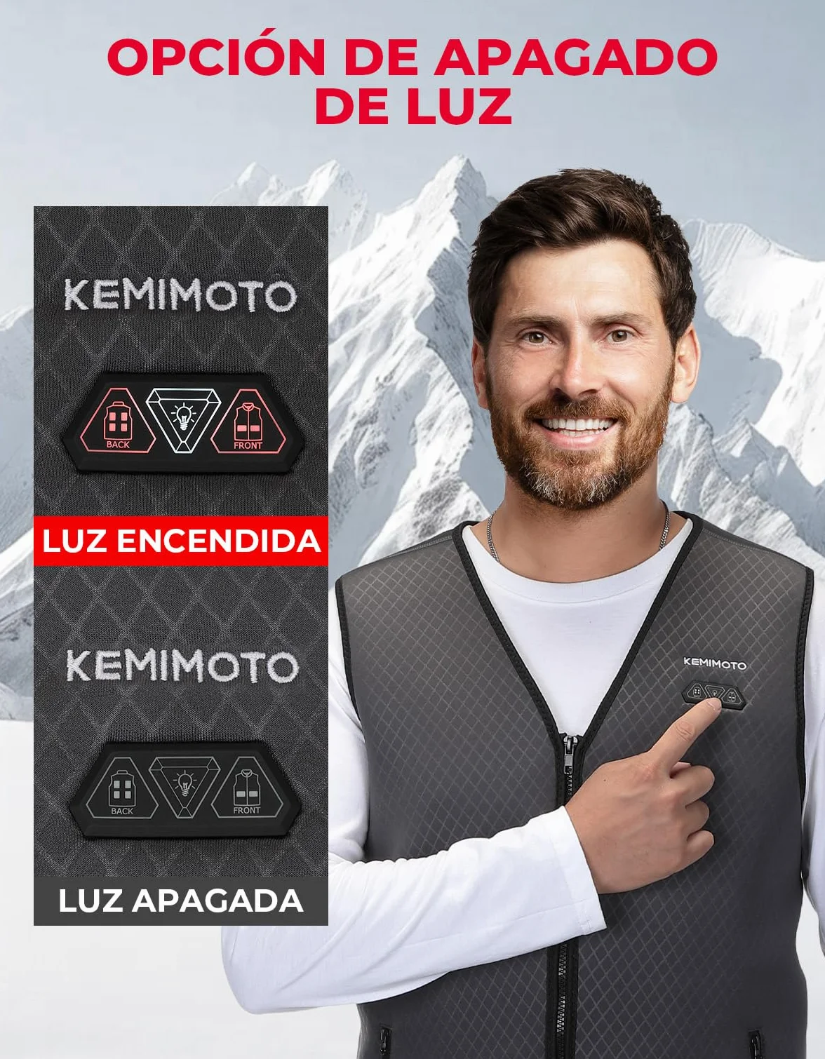 Chalecos Calefactables KEMIMOTO para Hombre 6 Zonas de Calor, Esquí Pesca Moto (Sin Batería)