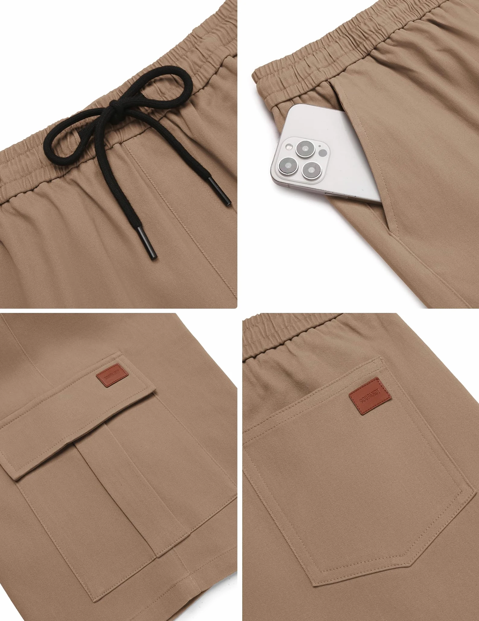 Pantalones Cortos Hombre Algodón Cargueros Cintura Elástica Verano con Bolsillos S-3XL