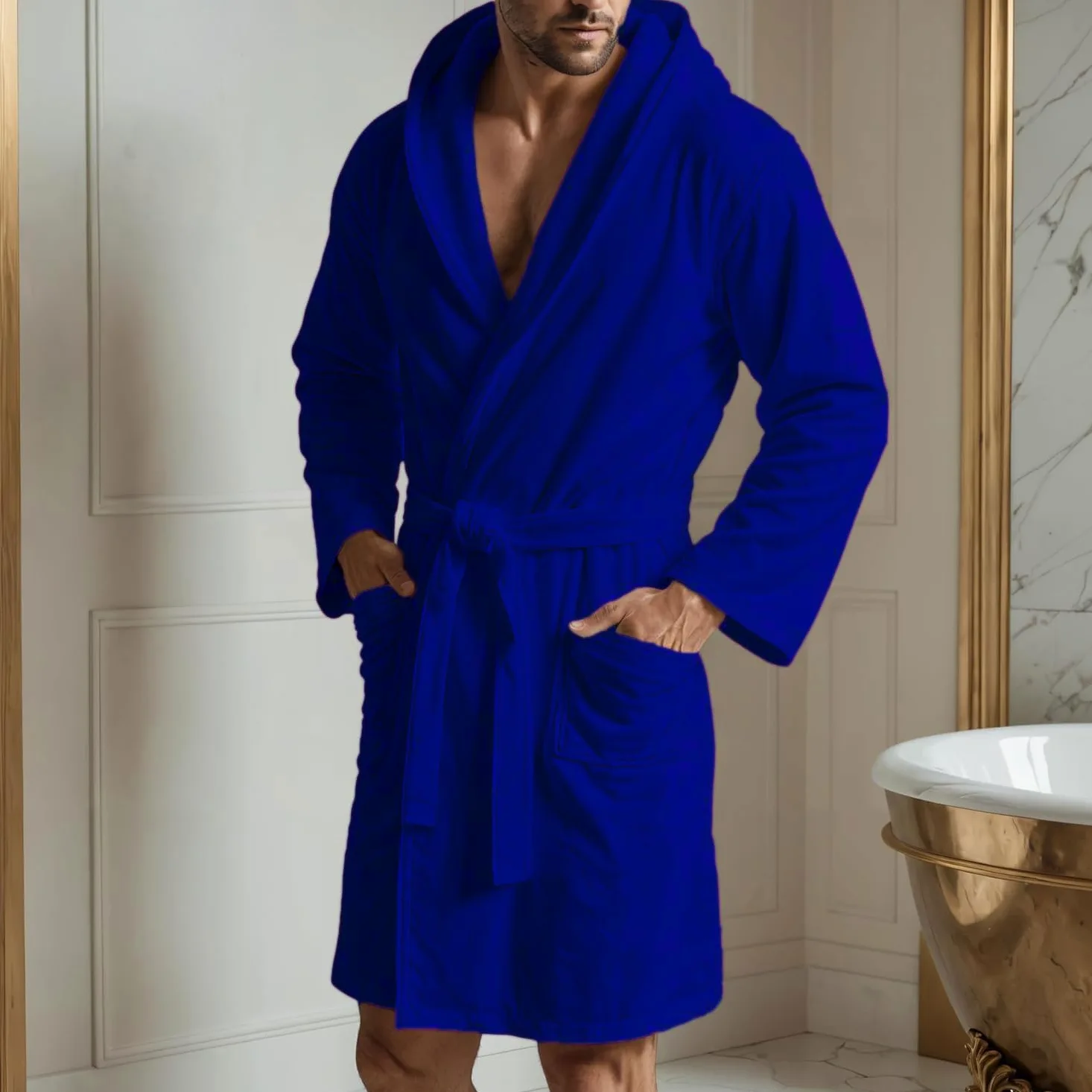 Albornoz de Microfibra Unisex Hombre Mujer Fitness Deporte Viaje con Capucha, Bolsillos y Cinturón con trabillas – Secado Rápido, Ligero y Ahorra Espacio