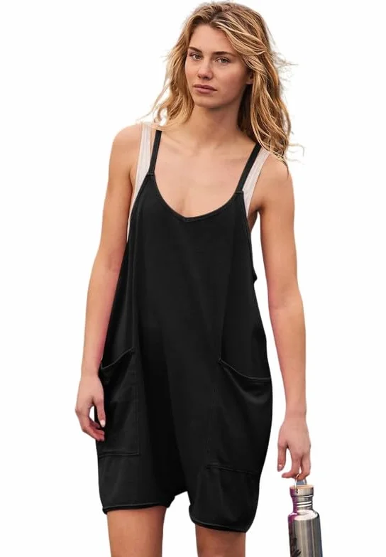 Haibang Peto Jumpsuit Sin Mangas Cuello en V Corto Verano