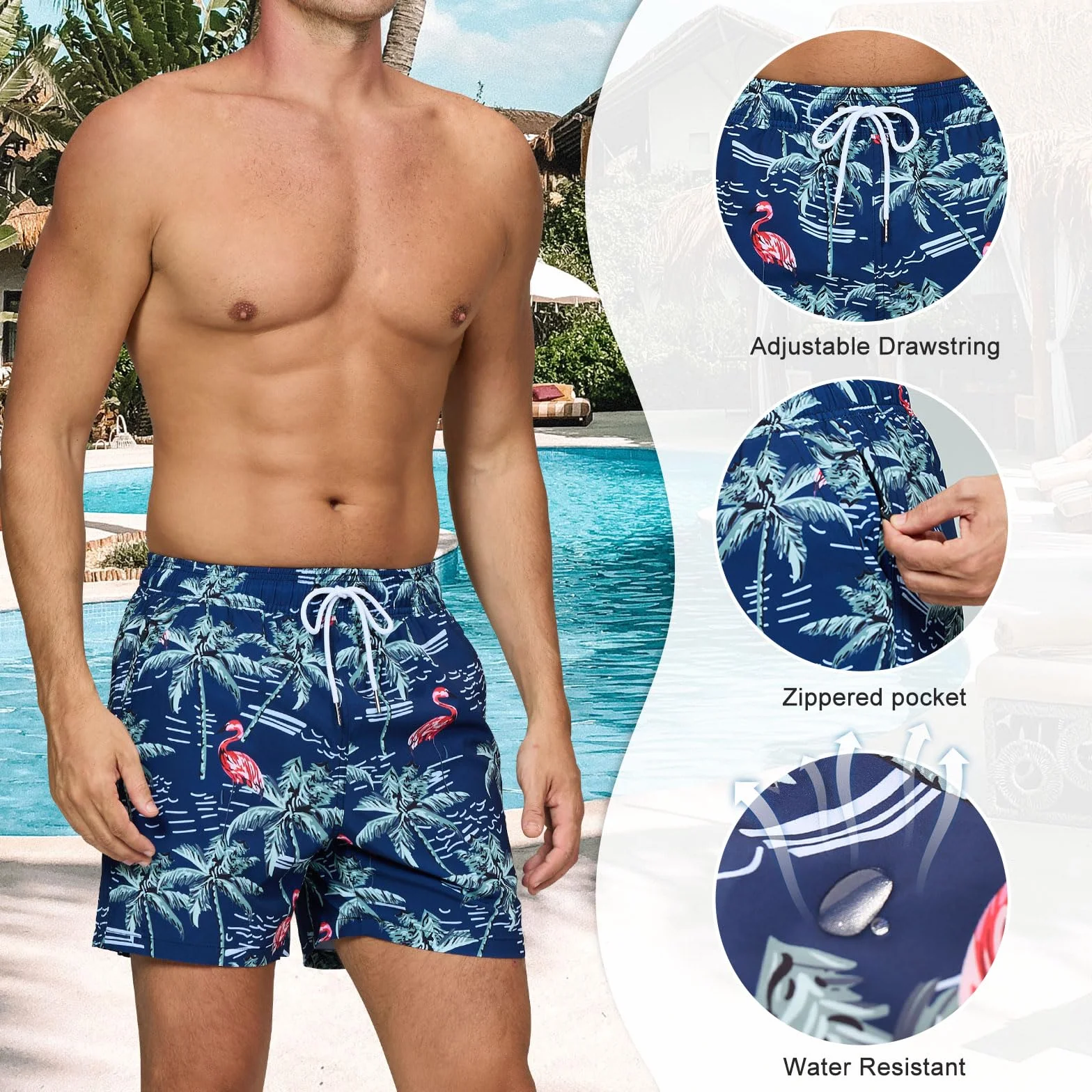 Bañador Hombre Secado Rapido Respirable Traje de Baño Estampado Ligero Boxer con Cremallera para Natacion Playa Surf