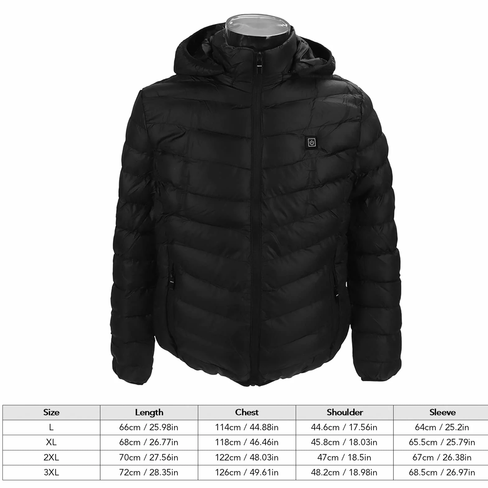Abrigo de Calefacción Eléctrica Chaqueta Térmica Inteligente Termostático Negro con Capucha para Hombres y Mujeres