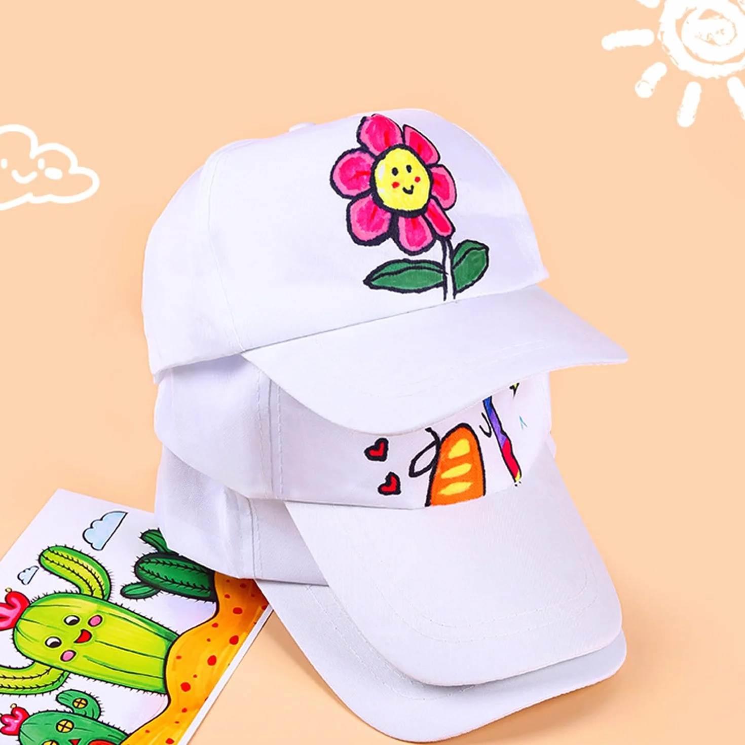 Gorras infantiles para pintar, gorra de graffiti, gorra de béisbol DIY con pegatinas, 10 piezas