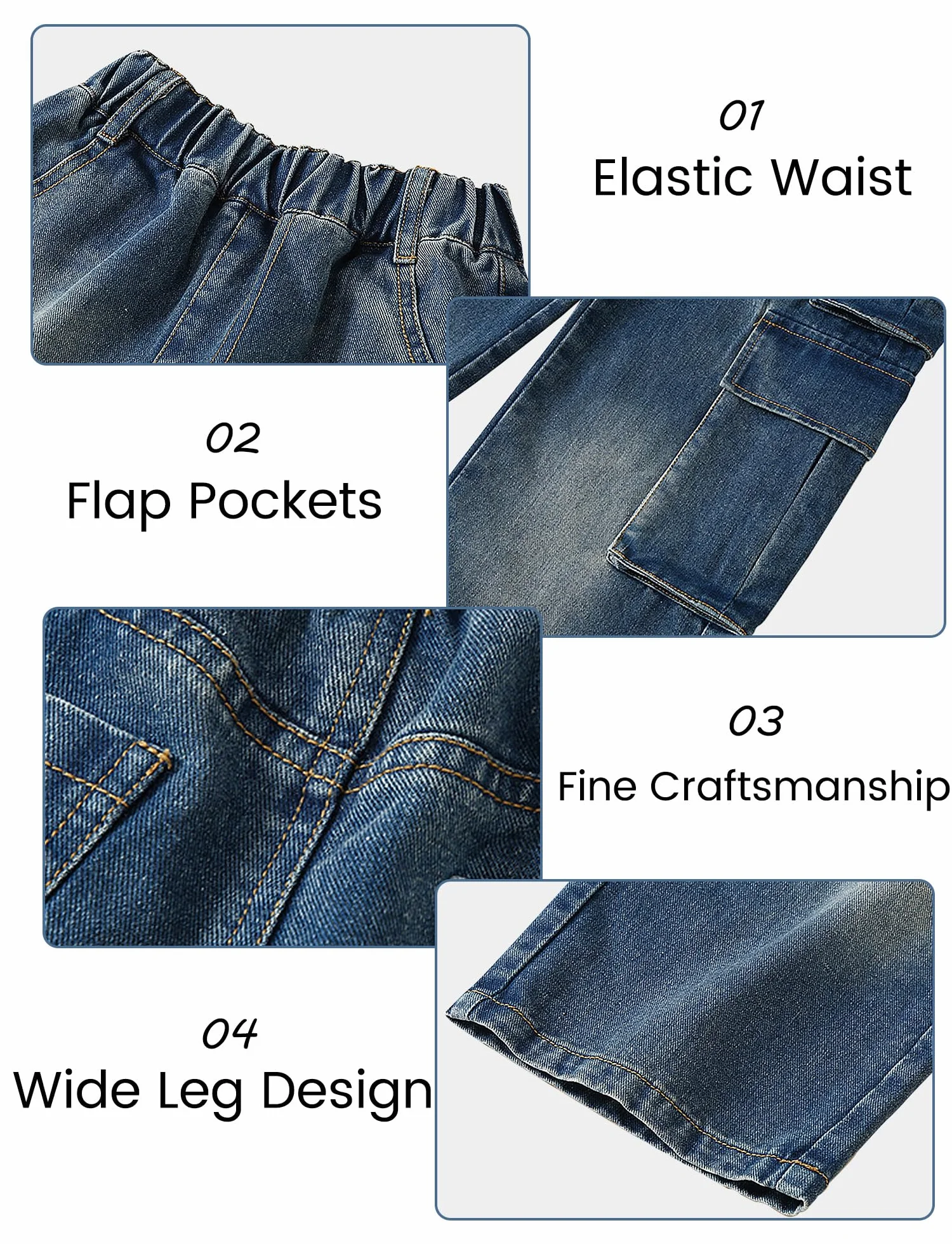 SEAUR Girls Baggy Denim Cargo Jogging Pants with Pockets