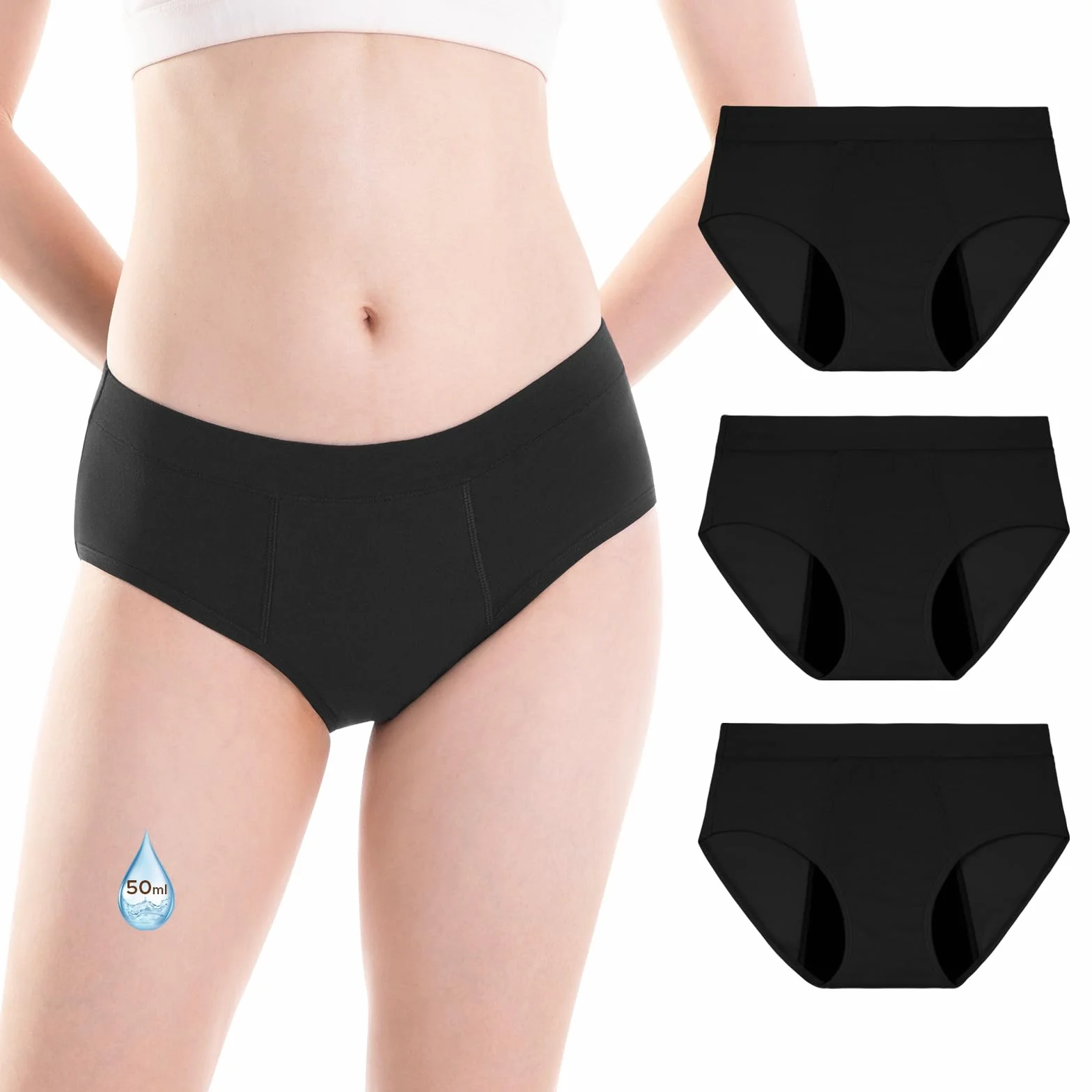 INNERSY Bragas Menstruales Flujo Abundante Algodón 3 Pack