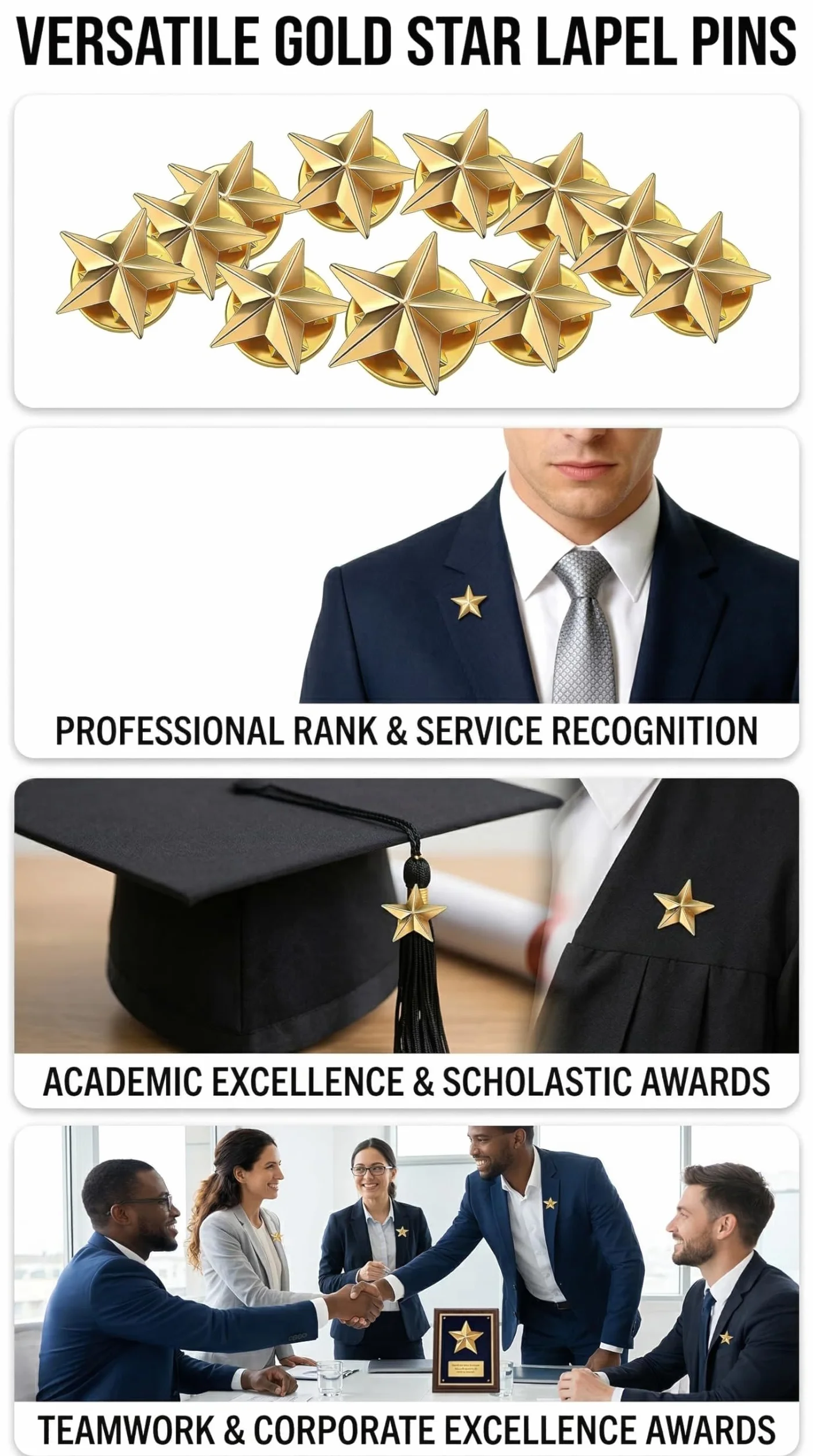 10 Piezas Pin de Solapa Estrella Dorada de Aleación de Zinc, Insignia de Estrella, Broche Decorativo para Chaqueta Camisa Mochila, Accesorio para Celebraciones, Eventos y Regalos