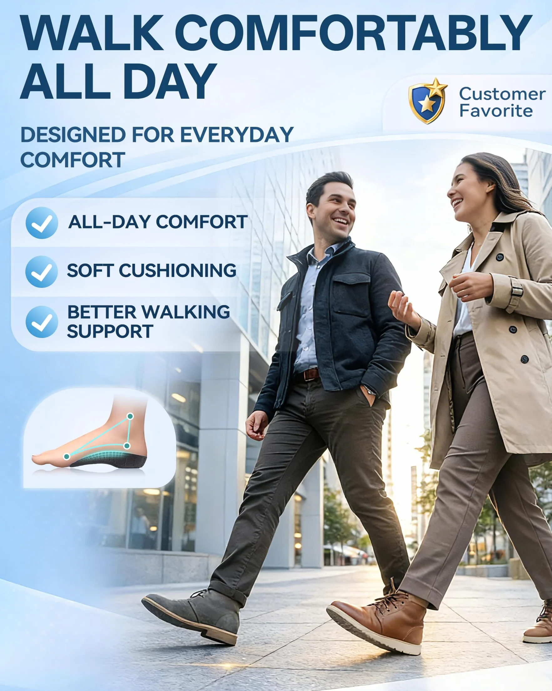 Plantillas de Zapatos de Confort Premium QBK para Hombre y Mujer, Ergonómicas con Soporte de Arco