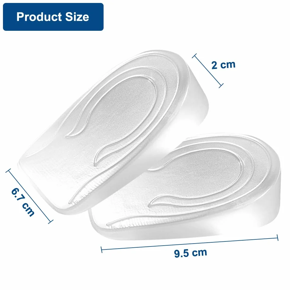 Plantillas Gel para Fascitis Plantar y Espolón Calcáneo, Taloneras de Silicona Transparente, 2 cm Aumento de Altura