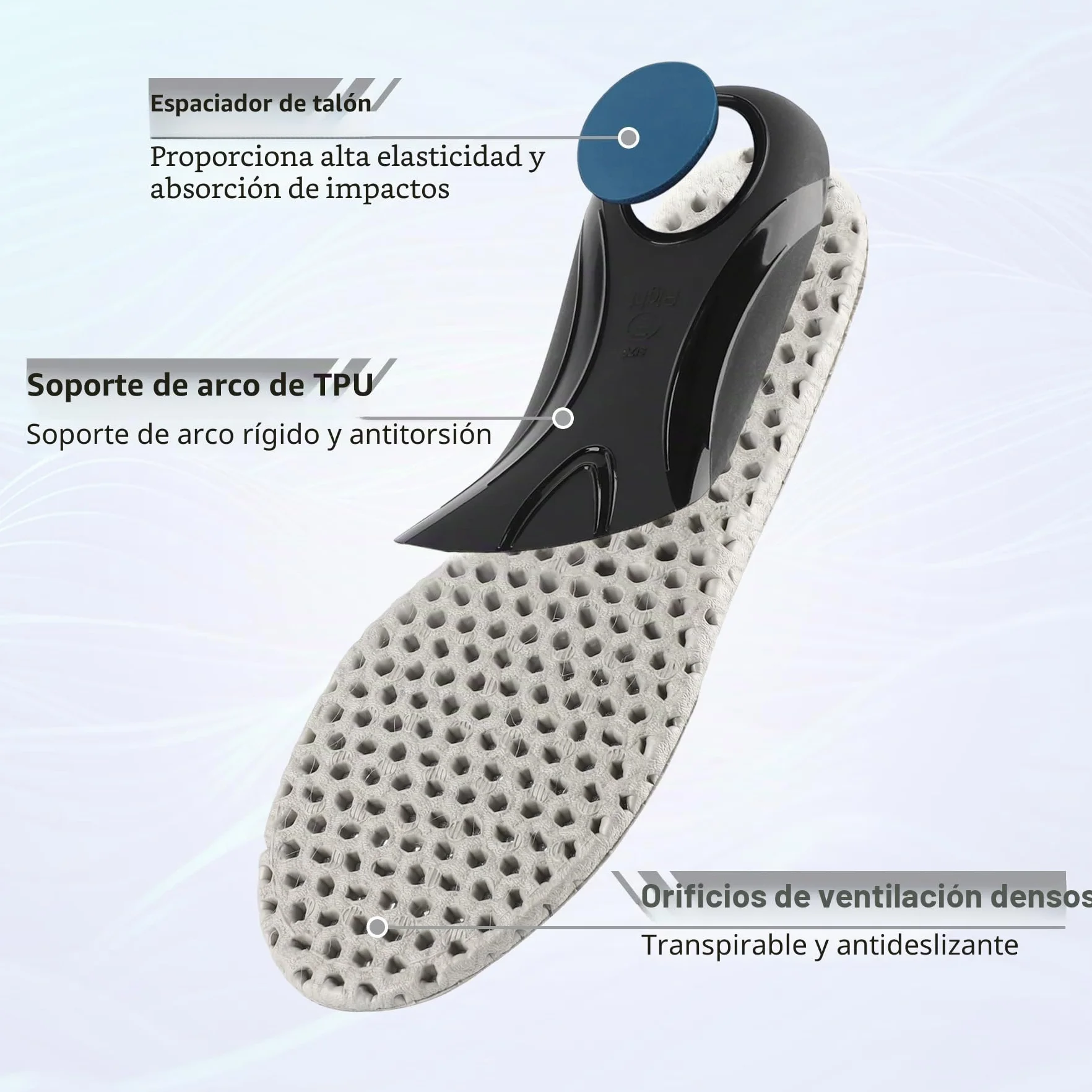 Riemot Plantillas Ortopédicas para Fascitis Plantar, Soporte de Arco, Pie Plano, Transpirables, Unisex, Gris, 40 EU