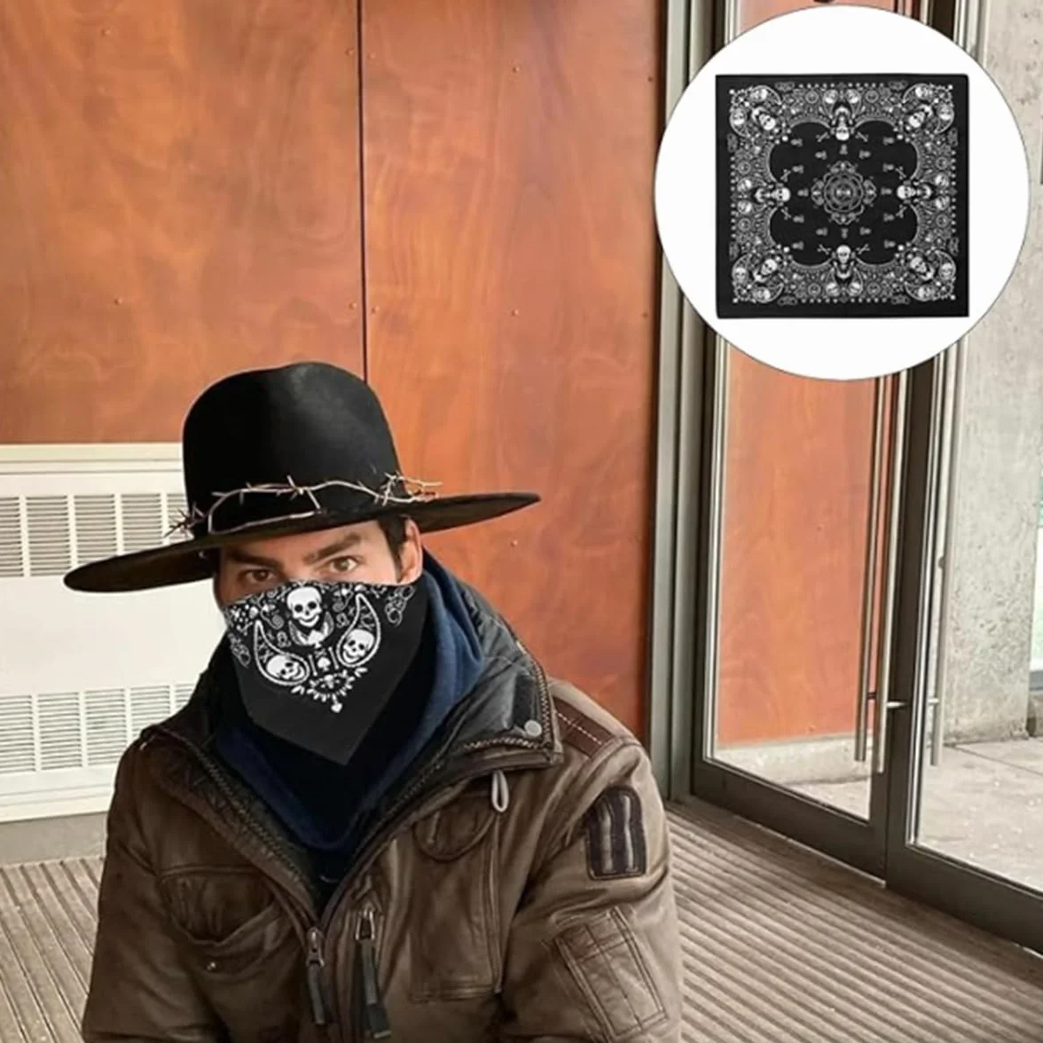 Pañuelo Bandana Mujer Hombre Negro Doble Faz Calavera Halloween