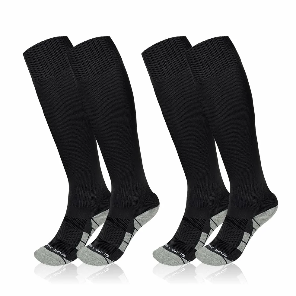 DiULi Calcetines de Futbol 2 Pares Medias Futbol Rojo y Azul Antipresion Compresion Socks Largos Deportivos