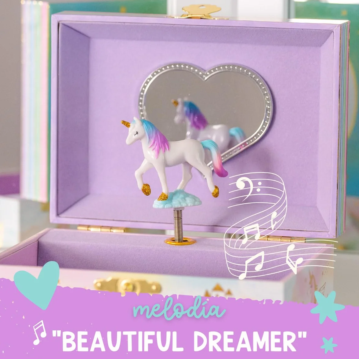 Giggle & Honey Joyero Musical de Unicornio para Niñas - Unicornio Bailarín con Espejo, Regalo de Cumpleaños 3-10