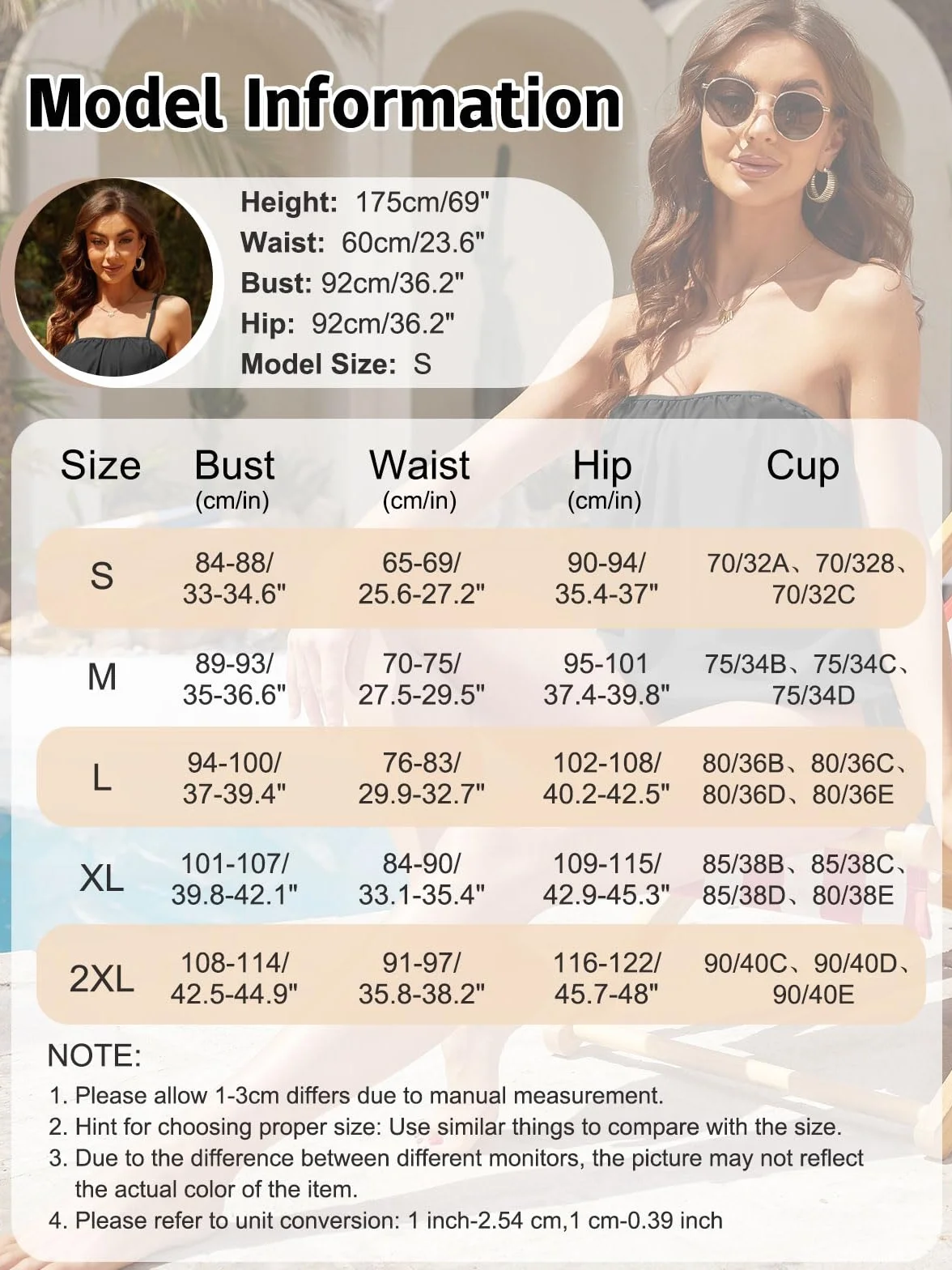Yutdeng Tankini Dos Piezas para Mujer Push Up Bandeau Relleno Top Tirantes Ajustables Traje de Baño Vientre Plano