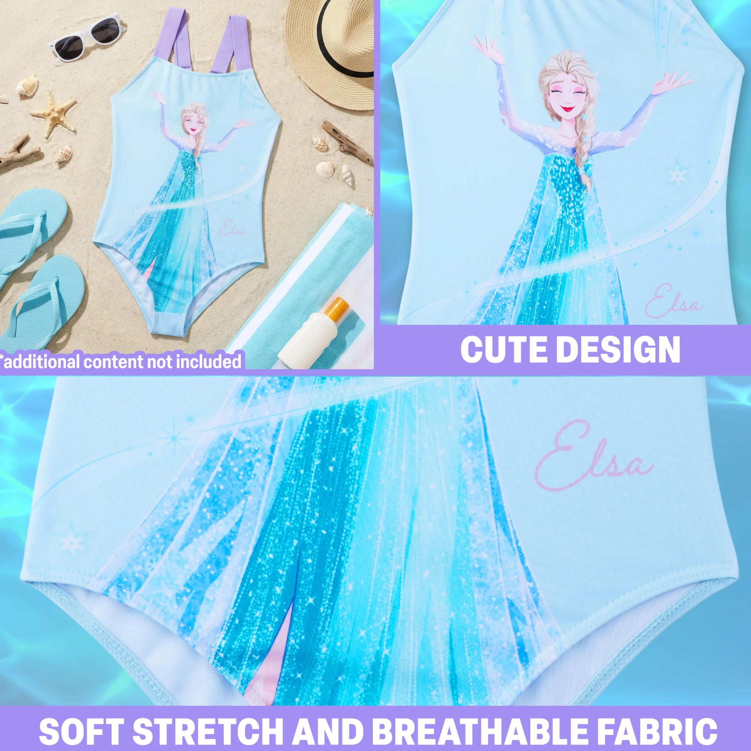 Disney Frozen Moana Little Mermaid Bañador Niña Una Pieza con Tirantes Ajustables Ropa de Baño Playa Piscina