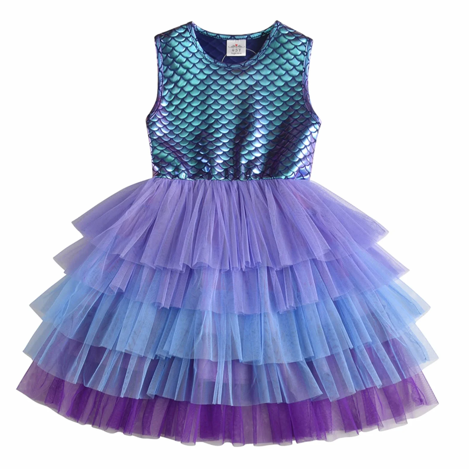 Vestido Sirena Princesa Manga Larga para Niñas 2-8 años
