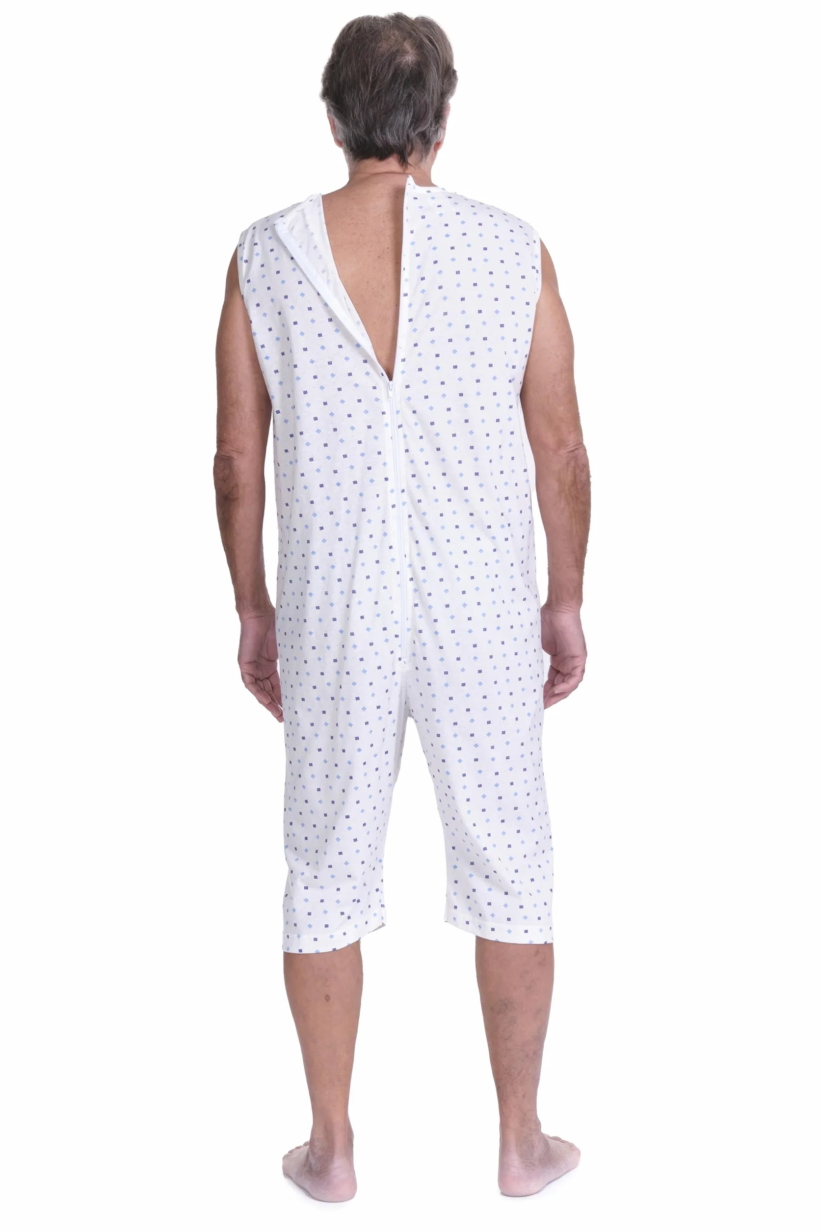 FERRUCCI COMFORT Pijama sanitario sin mangas 100% algodón con cremallera dorso para ancianos incontinencia Alzheimer