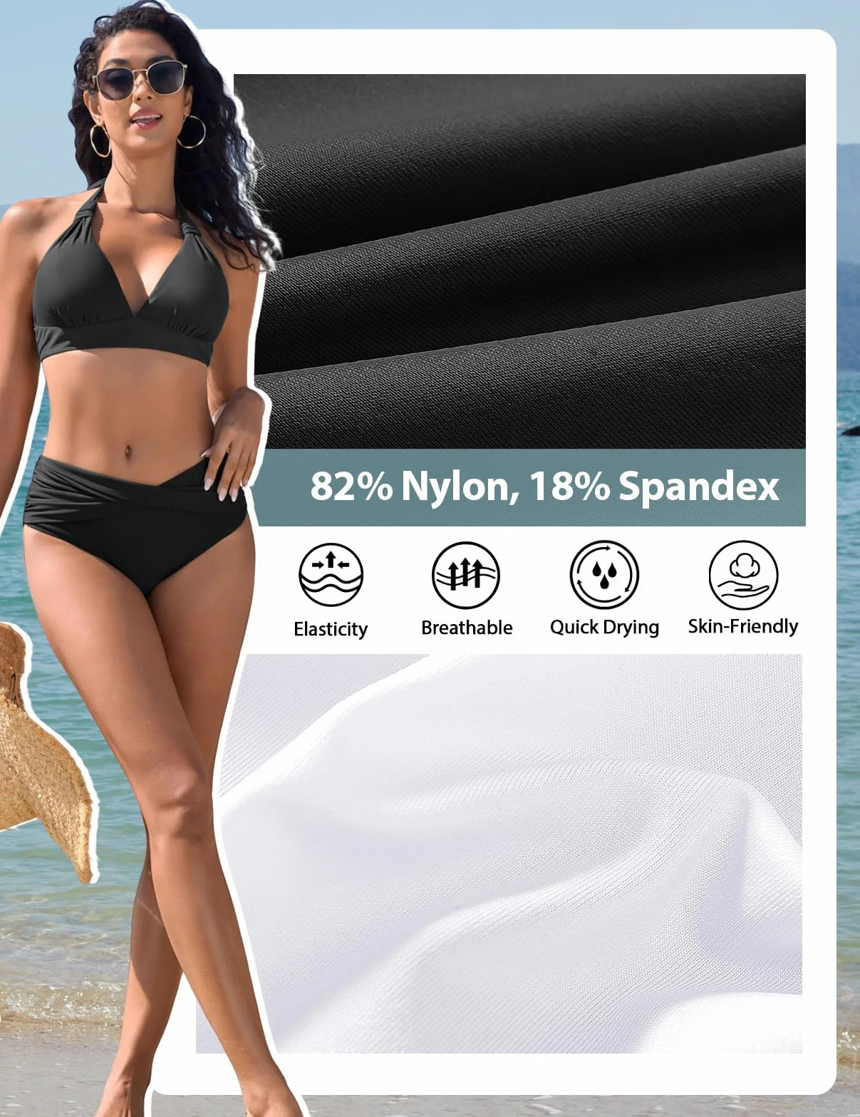 Nadeer Bikinis Mujer Push Up Cuello en V Traje de Baño de Dos Piezas Sexy Halter Conjunto de Bikini Ropa de Playa Verano Piscina