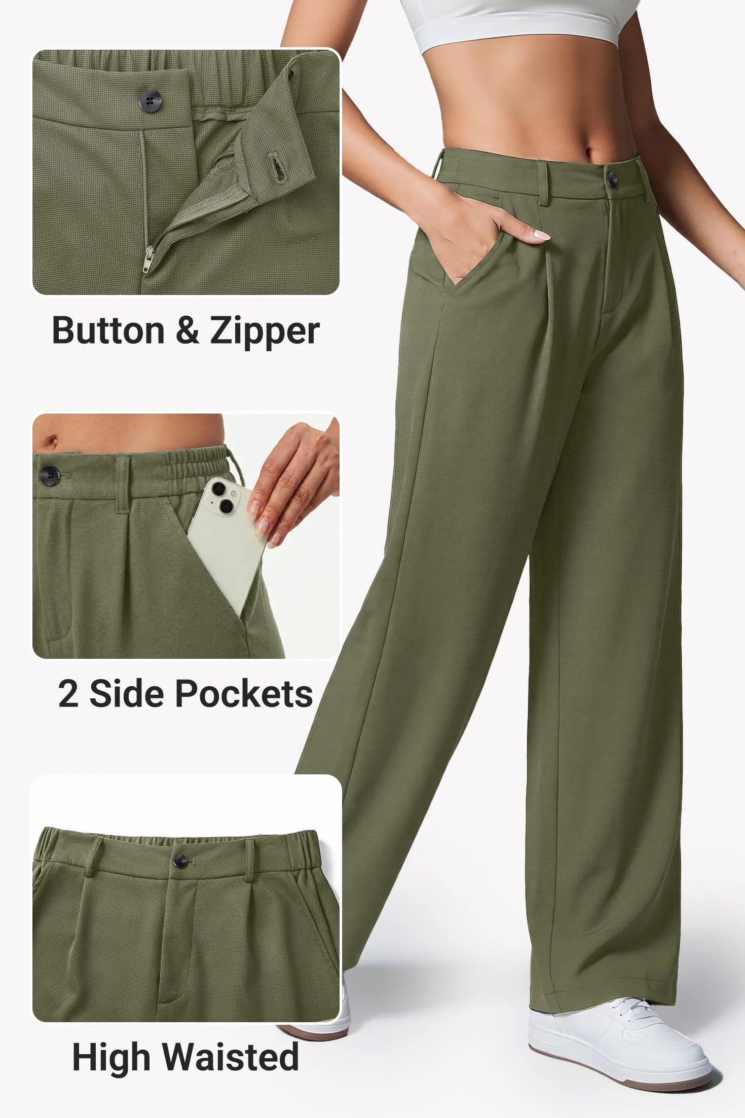 Enmain Pantalones Mujer Vestir Verano Cintura Alta Elástico Pierna Recta Ancha Antiarrugas Pantalon Palazzo Fluido Largo