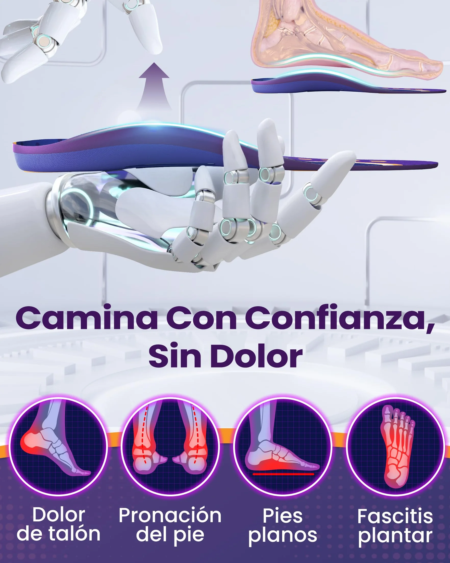 QBK Plantillas Ortopedicas para Pie Cavo con Pronacion, Fascitis Plantar, Soporte del Arco