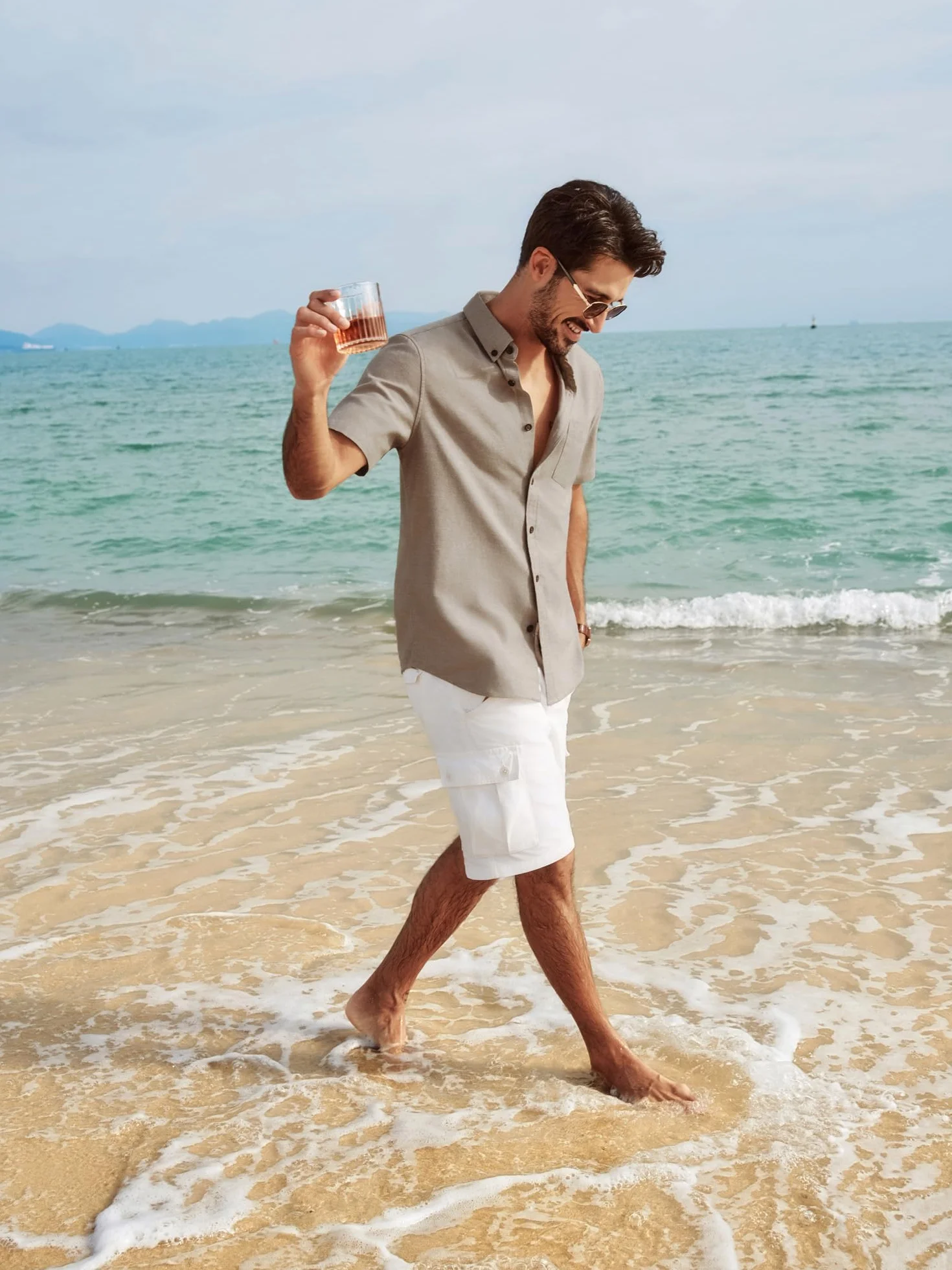 PJ PAUL JONES Camisa de lino manga corta para hombre, ligera verano