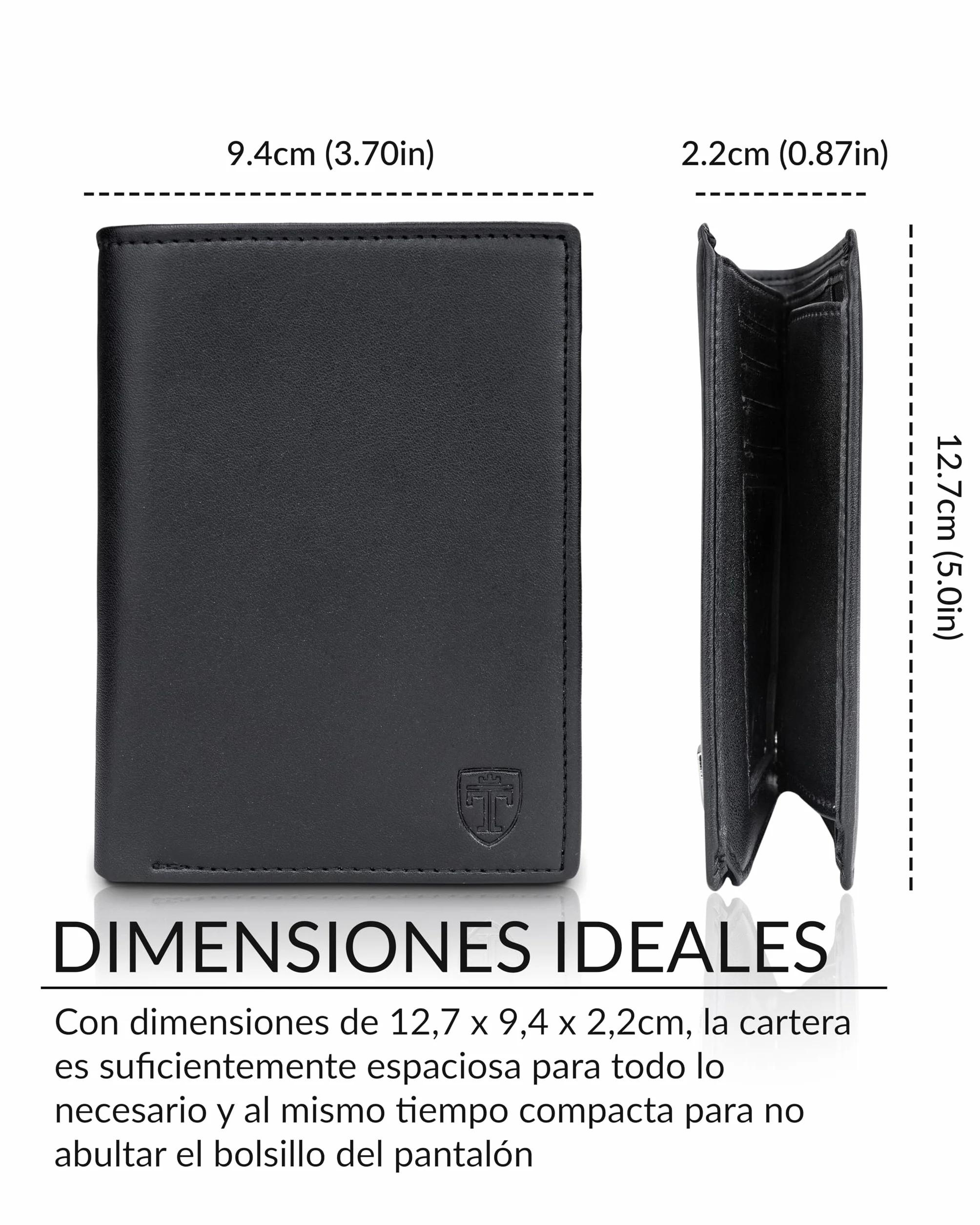 TRAVANDO Cartera Hombre Dublin con Bloqueador RFID Billetera Negra Tarjetero Monedero