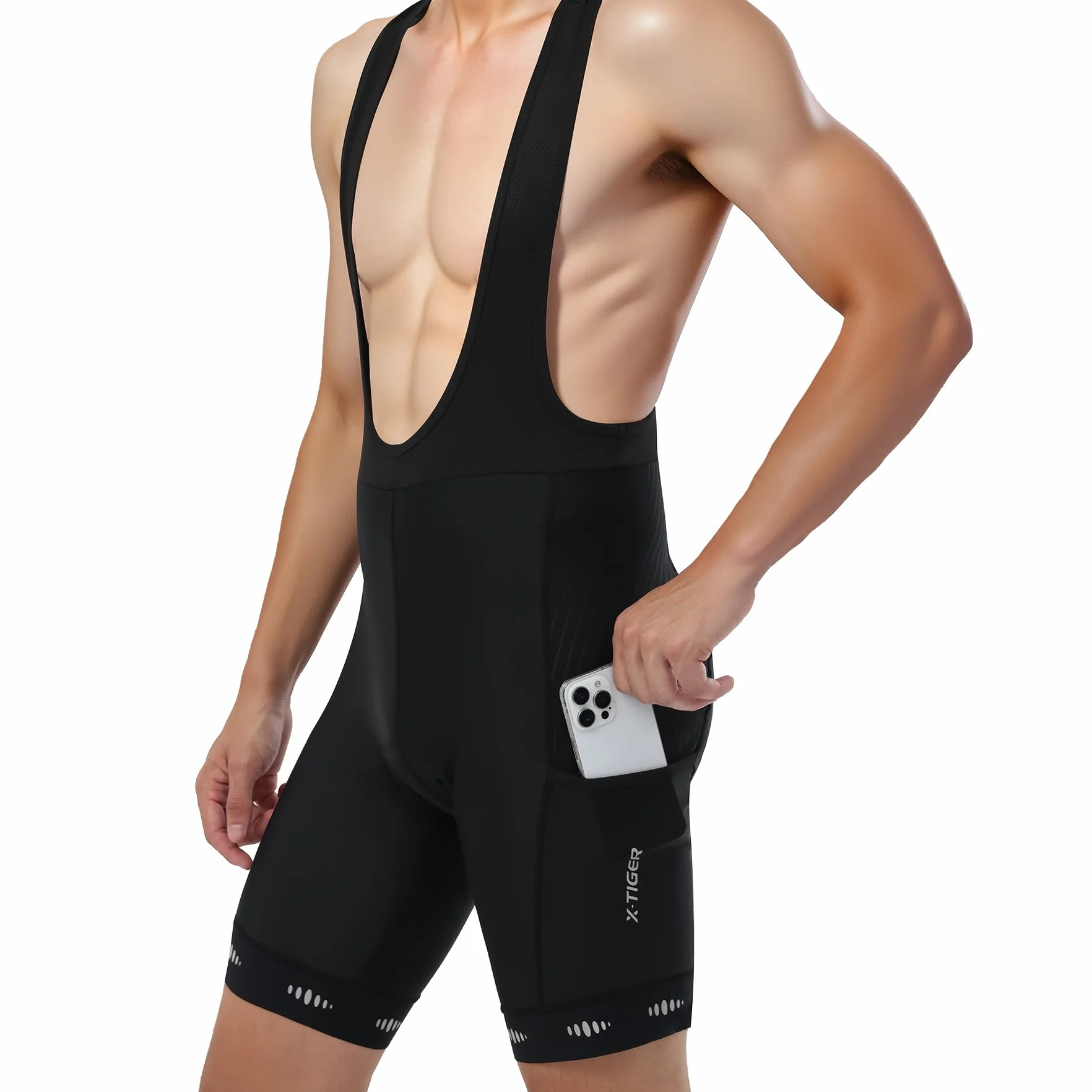 X-TIGER Culotte Ciclismo Bibs Shorts Hombre Almohadilla Gel 5D 3 Bolsillos Transpirable Secado rápido Ciclismo Montaña